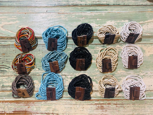 Beaded Strand Bracelet with Wood Clasp