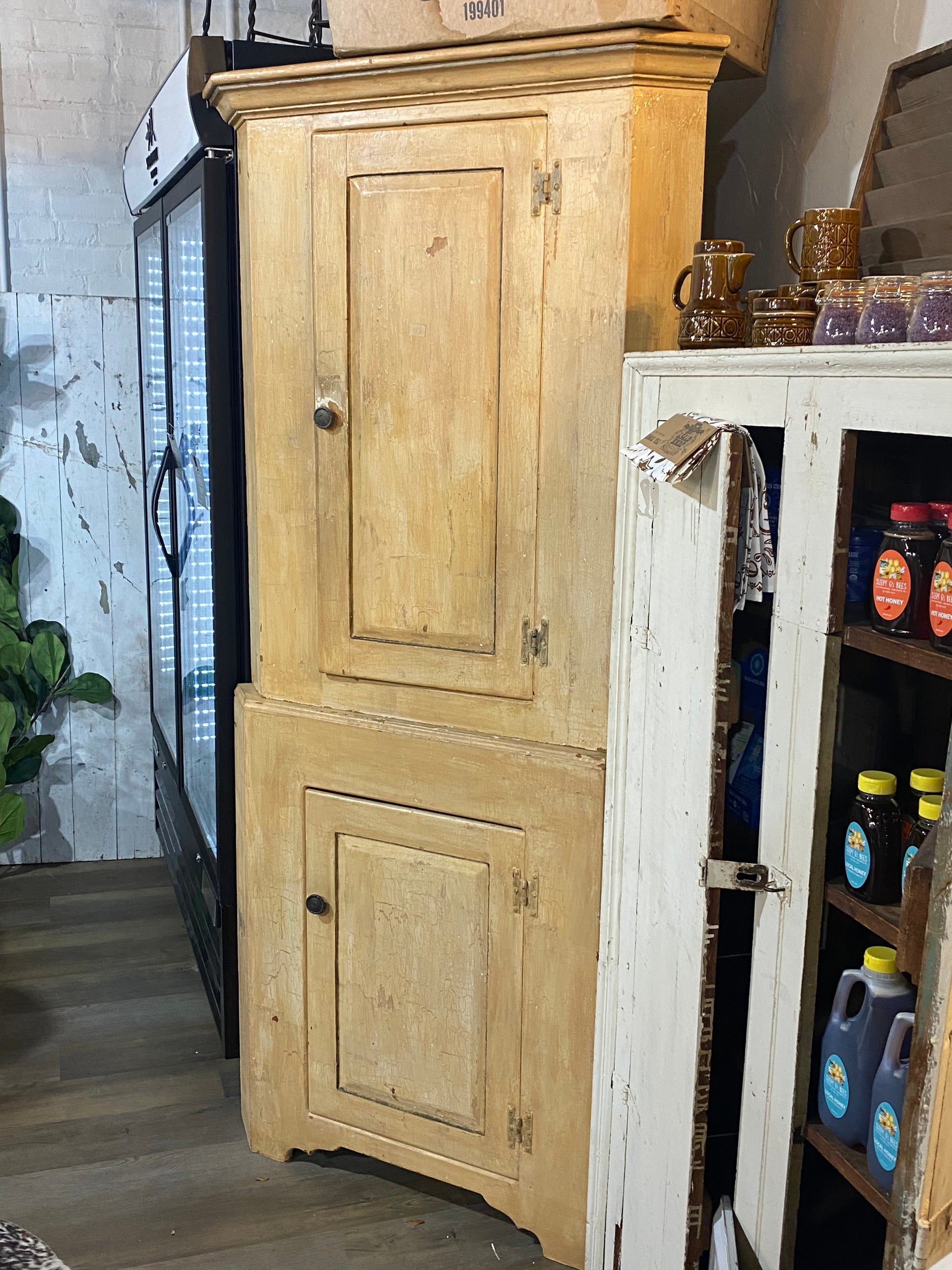 Set of 2 Stackable Corner Pine Cabinets