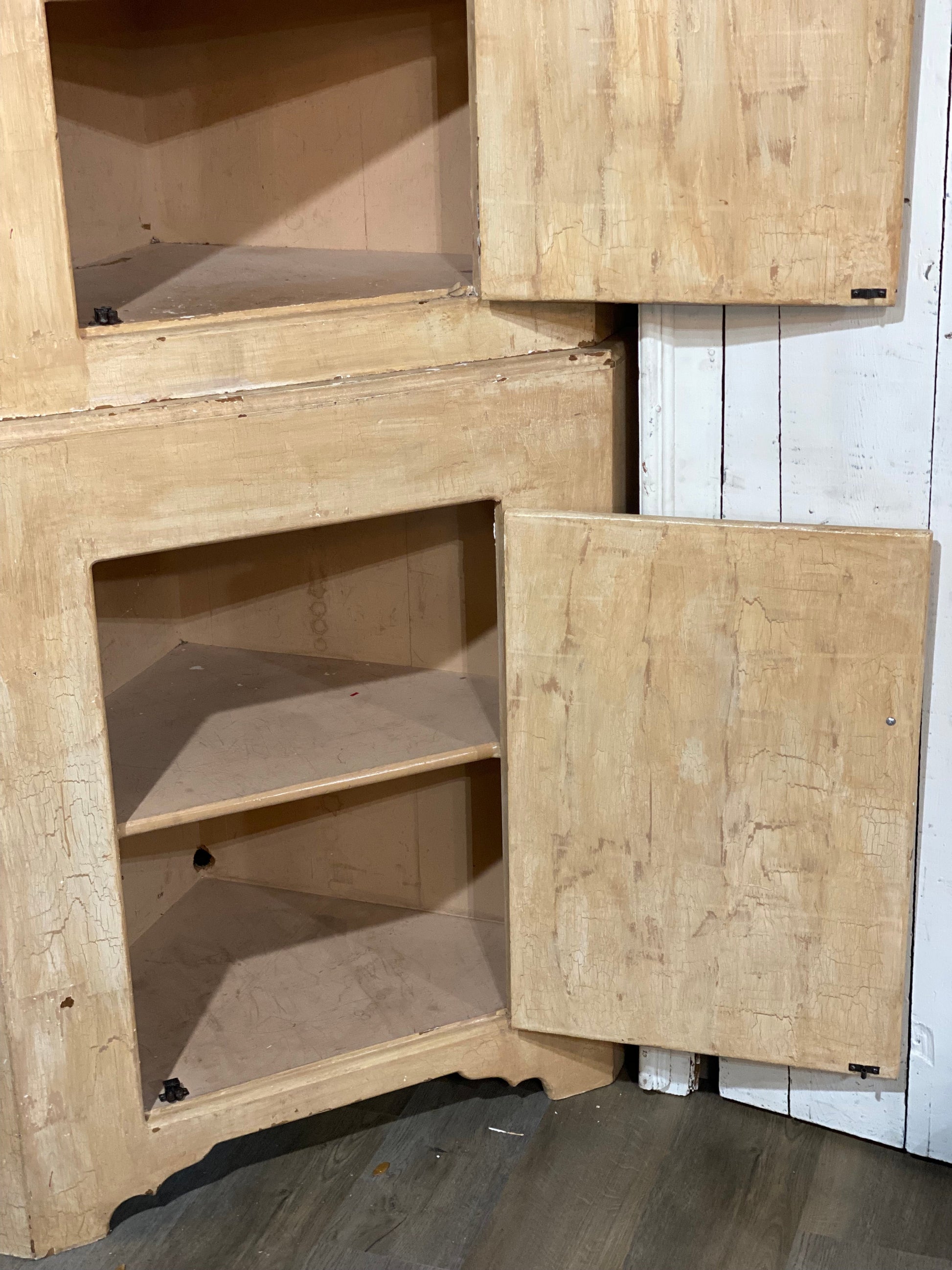 Set of 2 Stackable Corner Pine Cabinets
