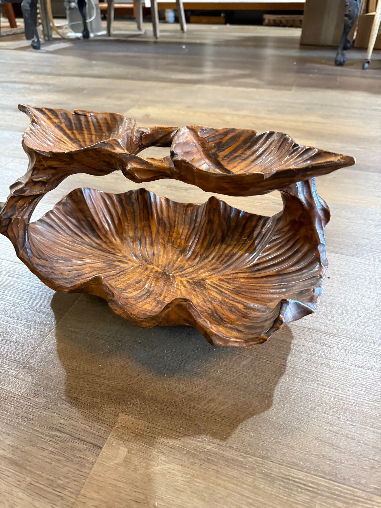 Vintage Hand Carved Burl Wood Basket