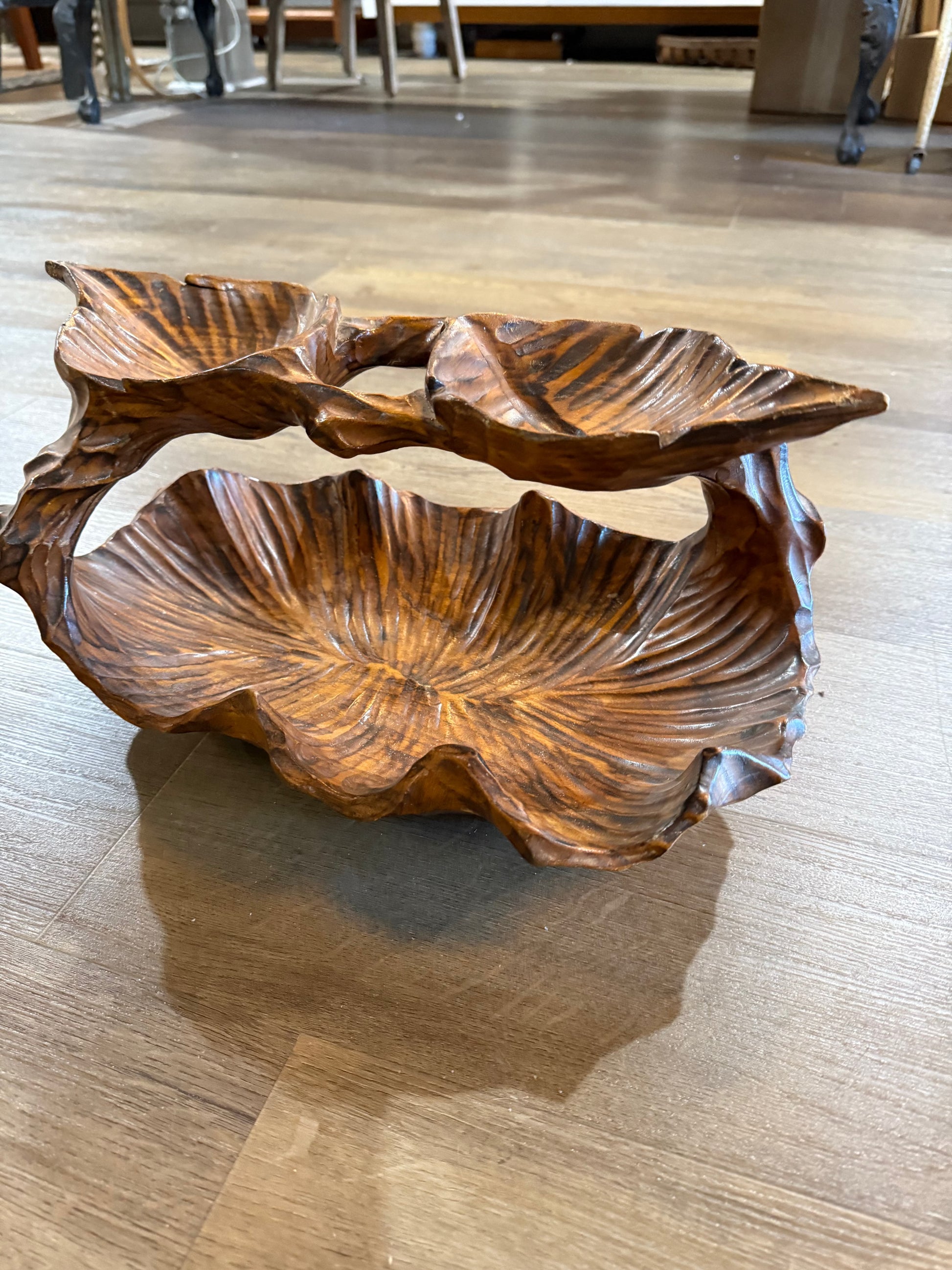 Vintage Hand Carved Burl Wood Basket