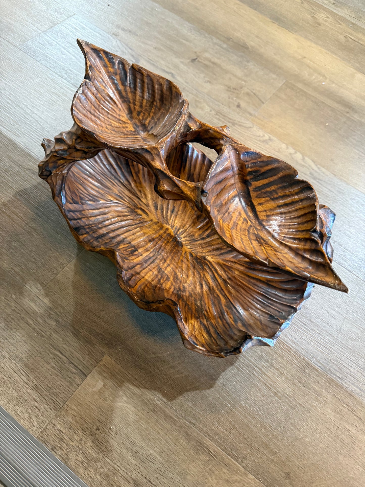 Vintage Hand Carved Burl Wood Basket