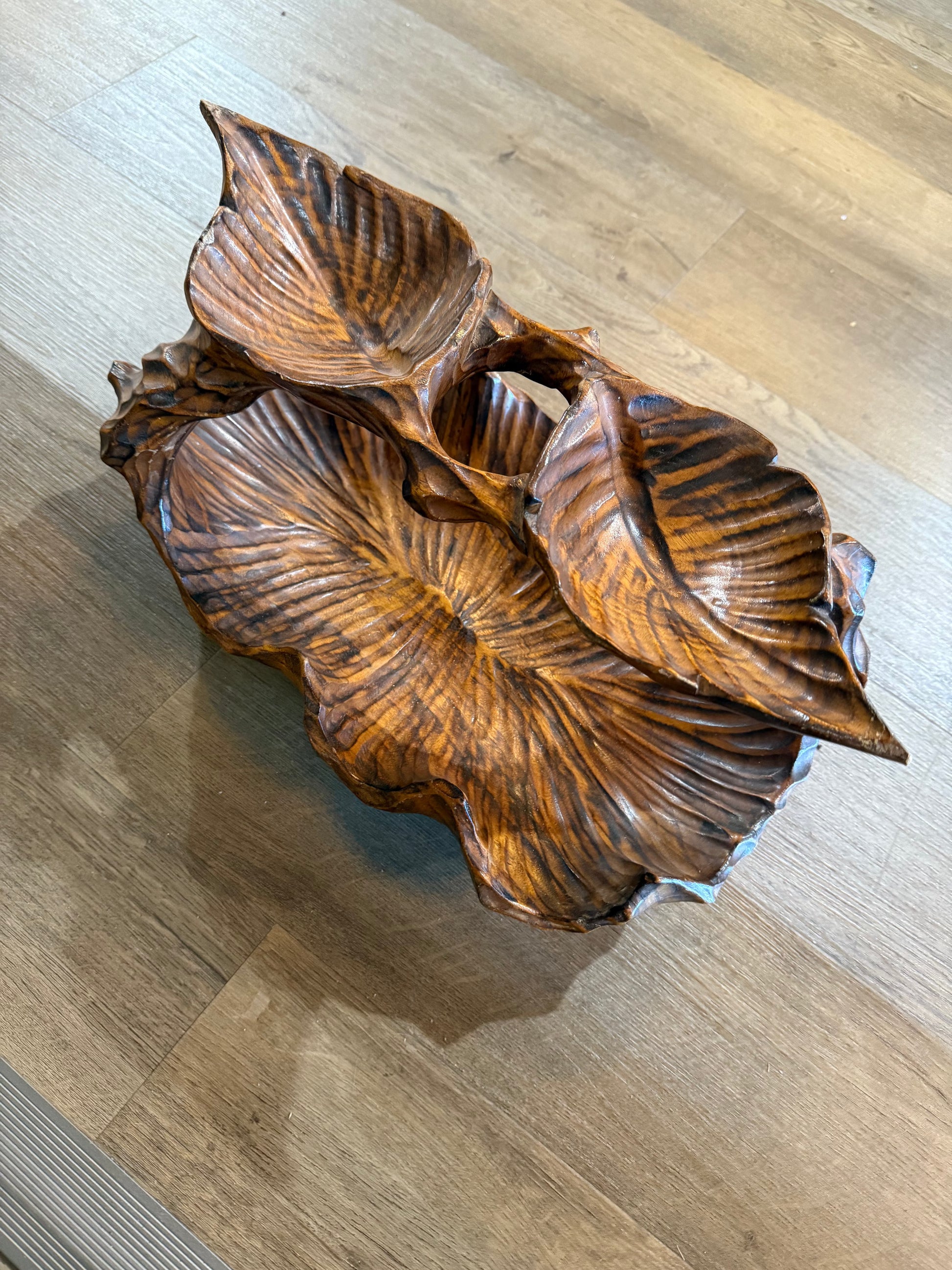 Vintage Hand Carved Burl Wood Basket