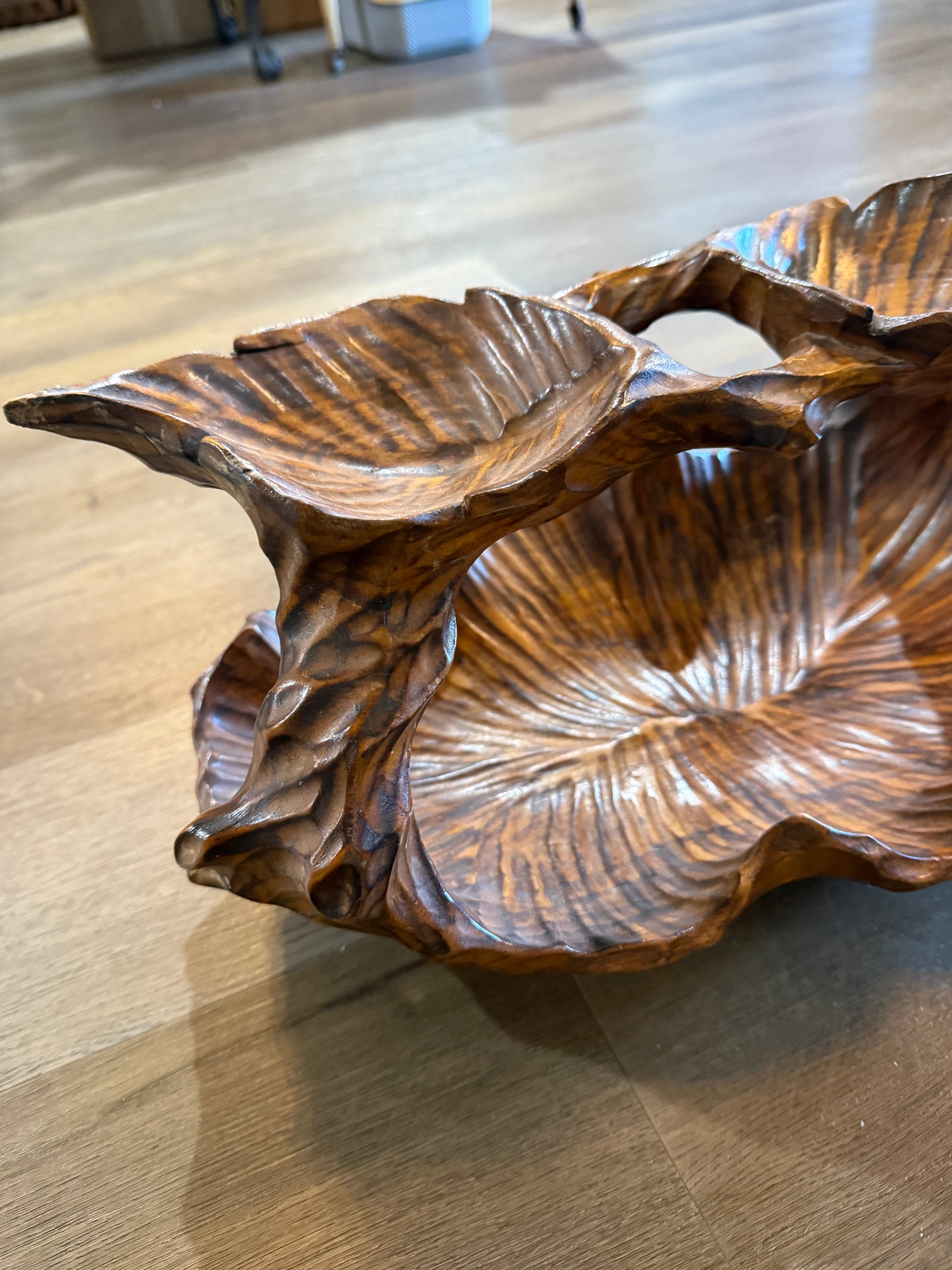 Vintage Hand Carved Burl Wood Basket