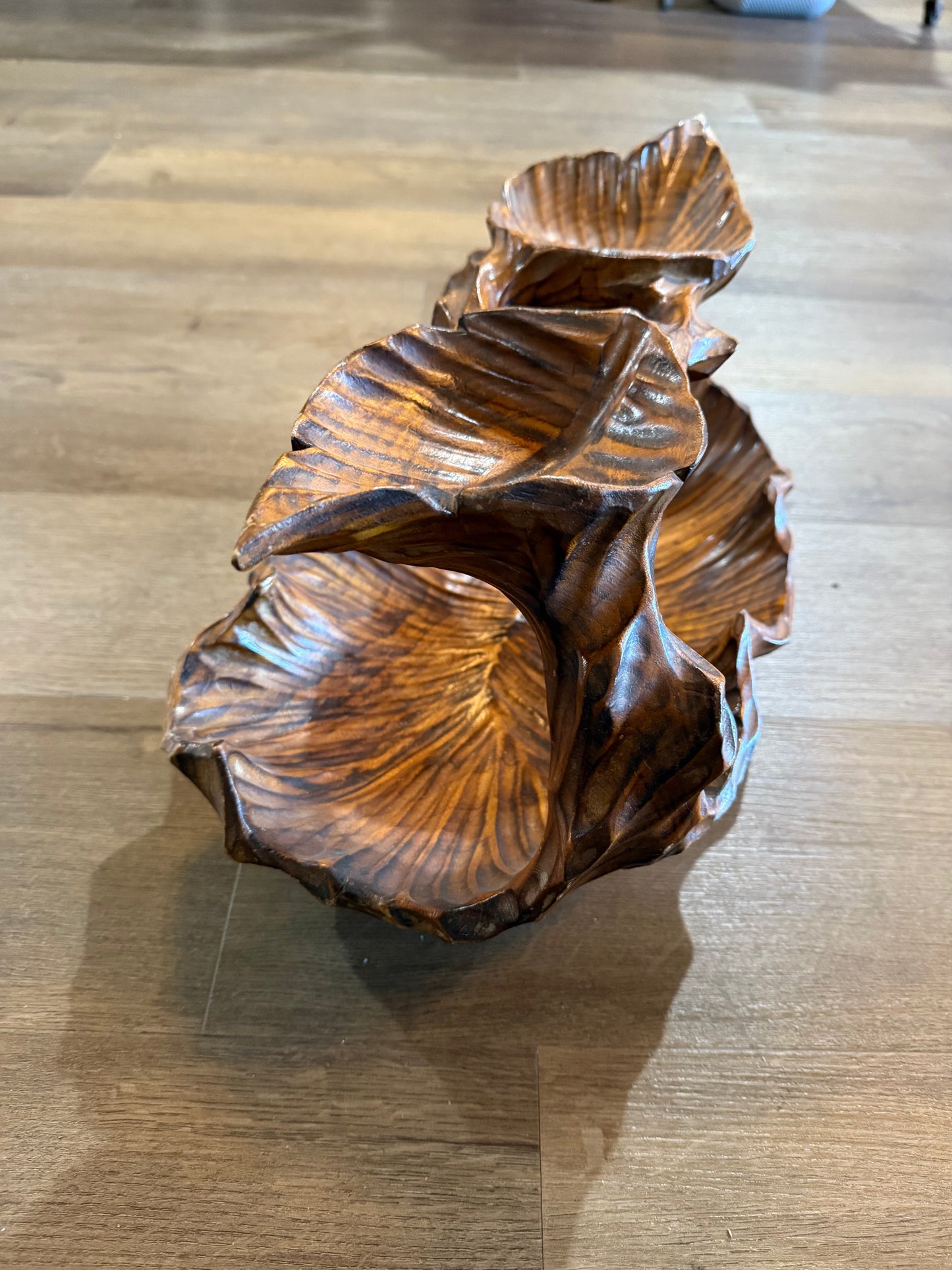 Vintage Hand Carved Burl Wood Basket