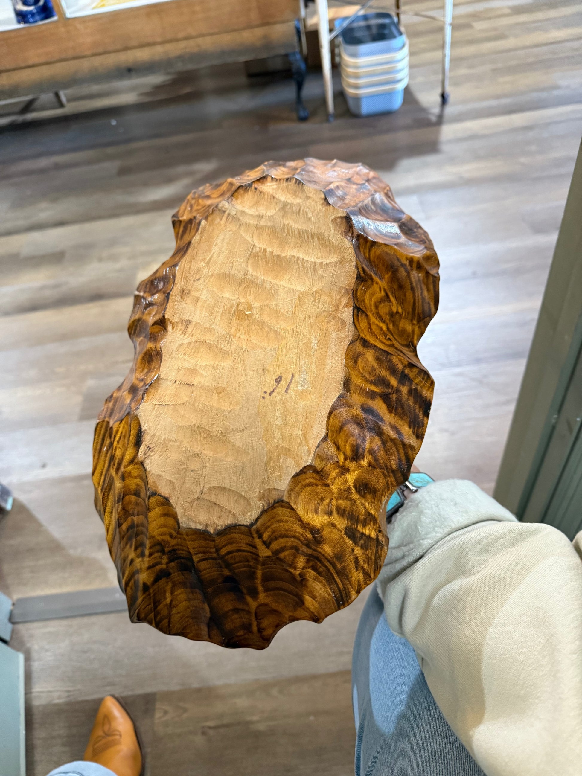 Vintage Hand Carved Burl Wood Basket