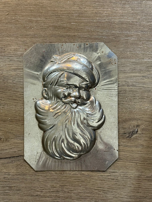 Vintage Metal Santa Chocolate Mold Plate • Embossed Holiday Kitchen Décor