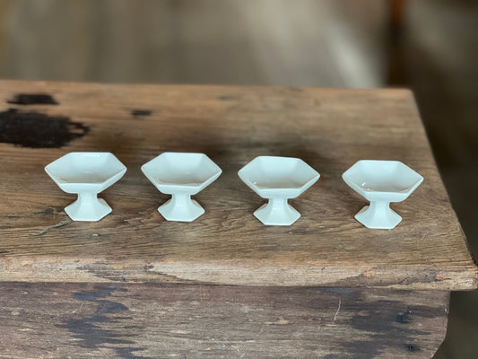 Set of 4 Small Octagonal White Ceramic Dishes