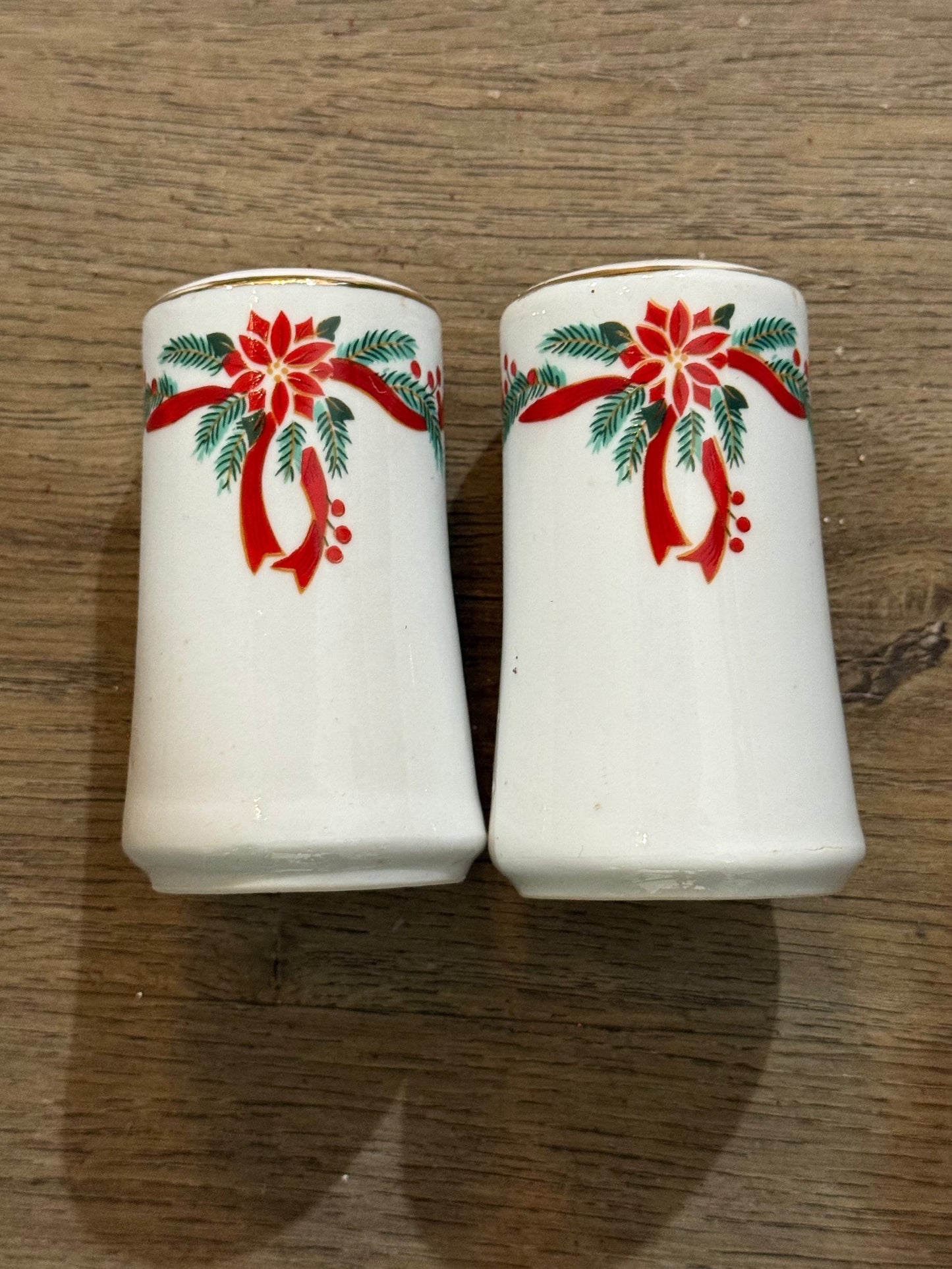Vintage Christmas Poinsettia Salt & Pepper Shakers