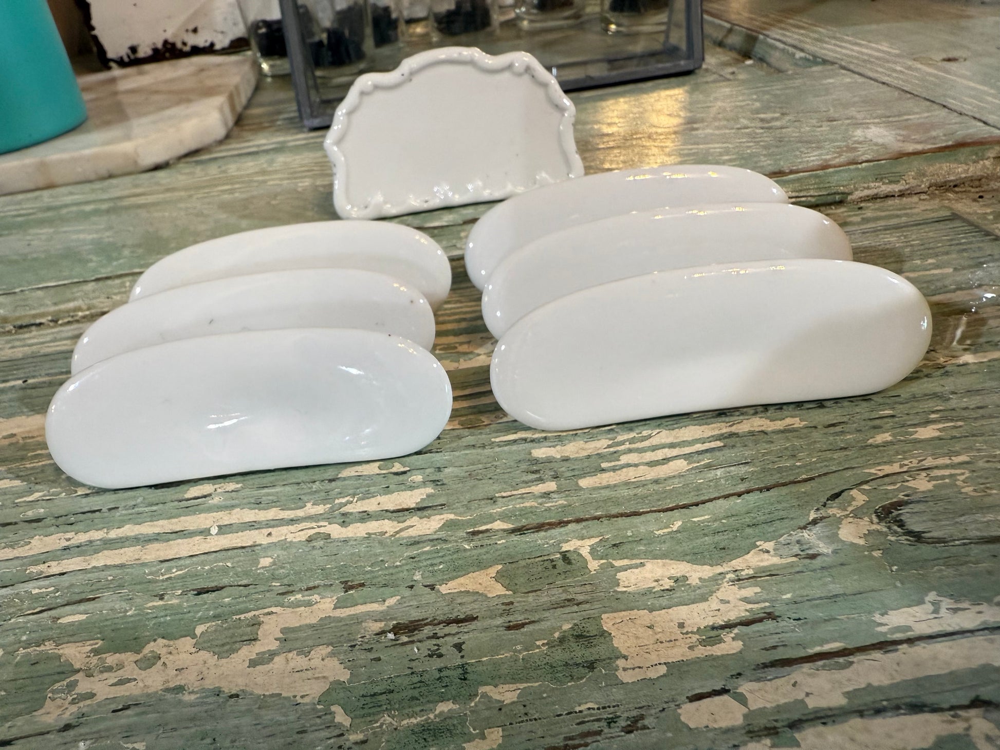 Vintage White Porcelain Knife Rests – Set of 6 + Bonus Place Card Holder