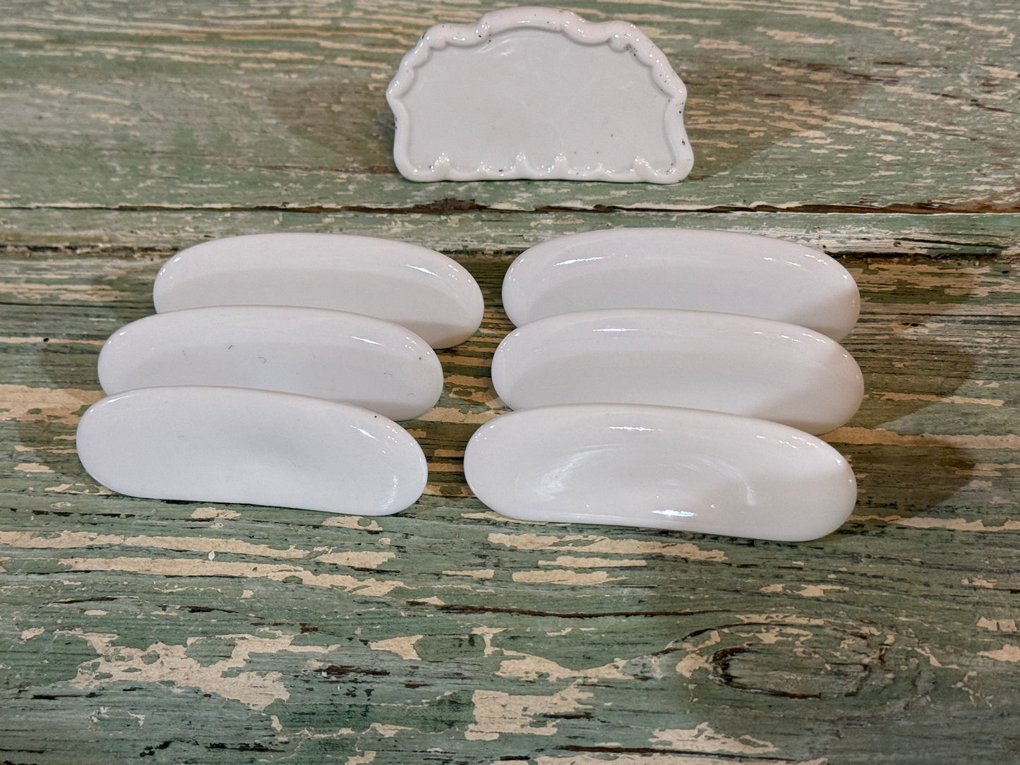 Vintage White Porcelain Knife Rests – Set of 6 + Bonus Place Card Holder