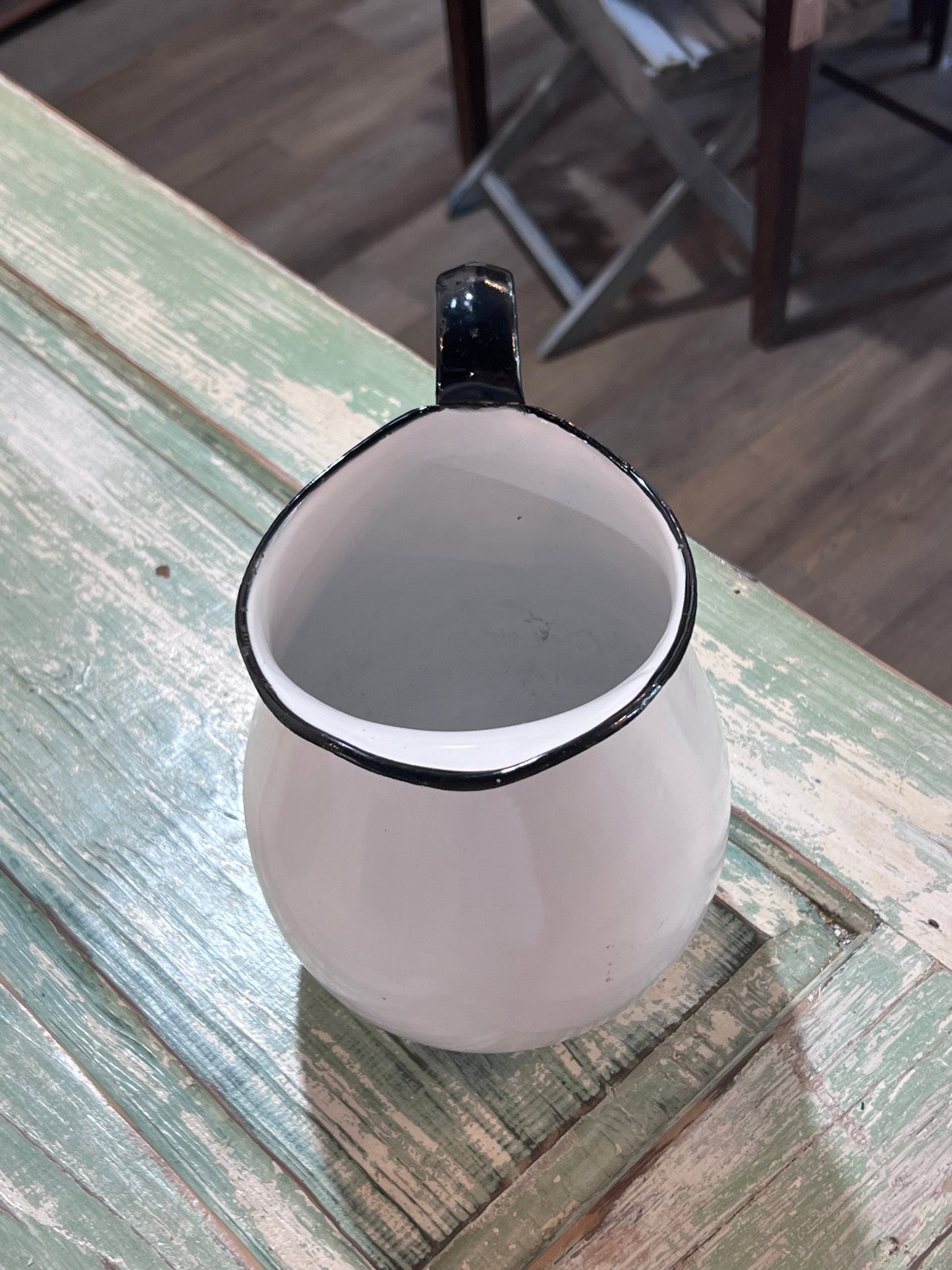 Vintage White with Black rim and handle Water Pitcher