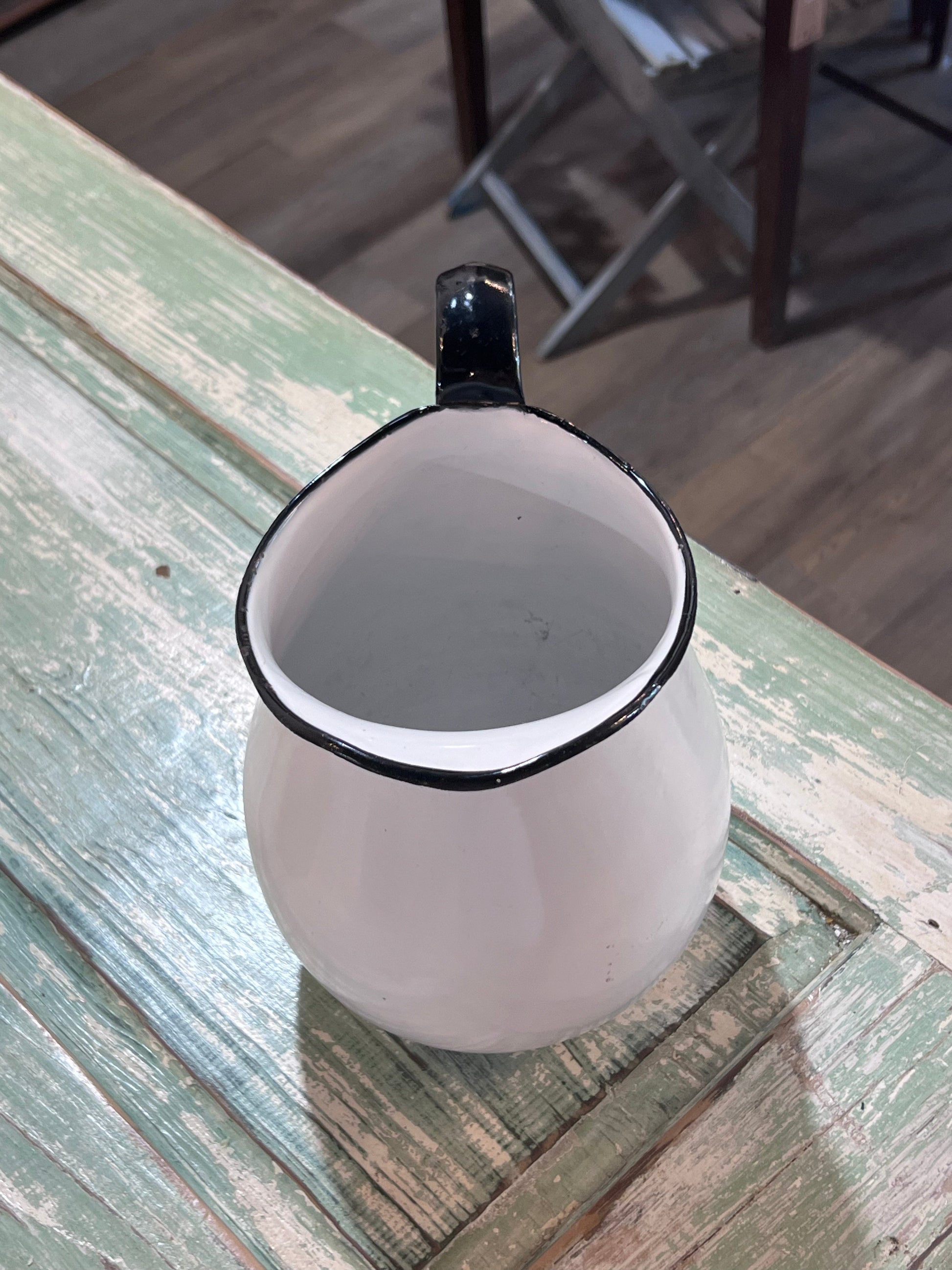 Vintage White with Black rim and handle Water Pitcher