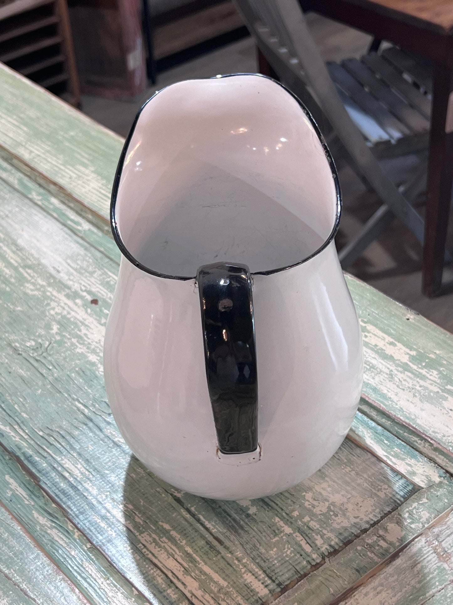 Vintage White with Black rim and handle Water Pitcher