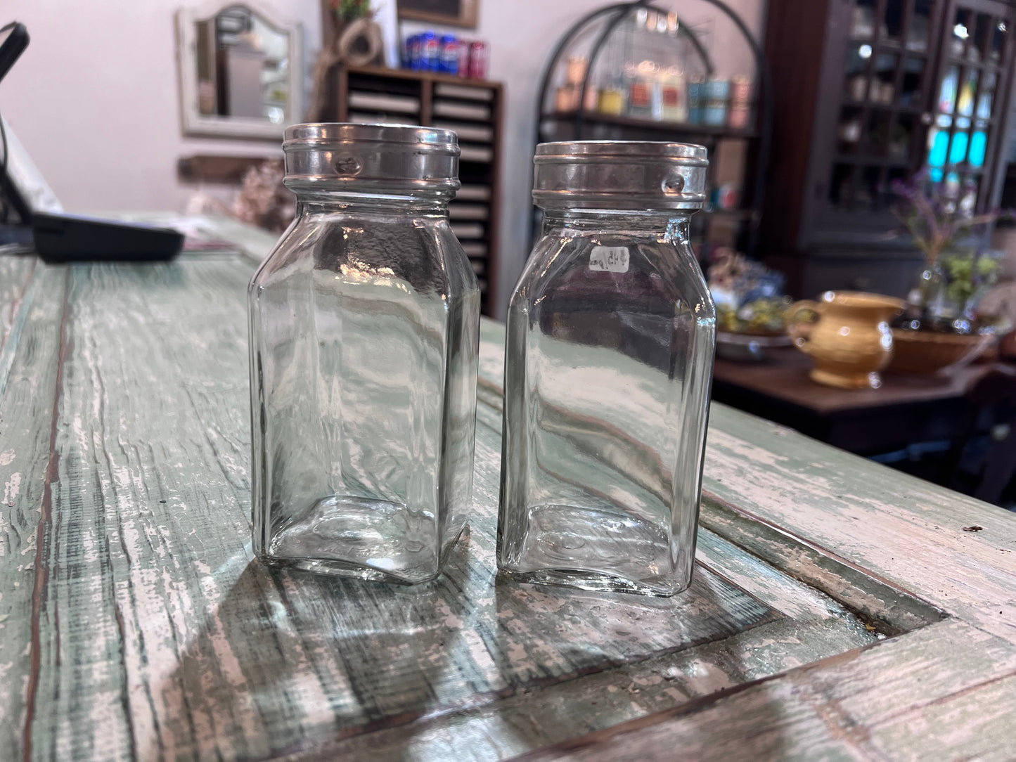 Pair of Clear Apothecary Pharmacy Squared Bottles