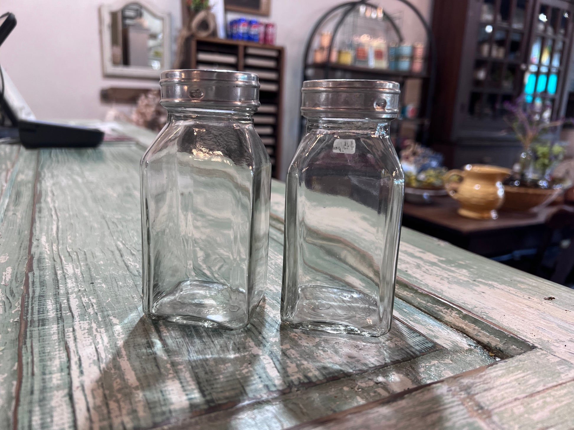 Pair of Clear Apothecary Pharmacy Squared Bottles