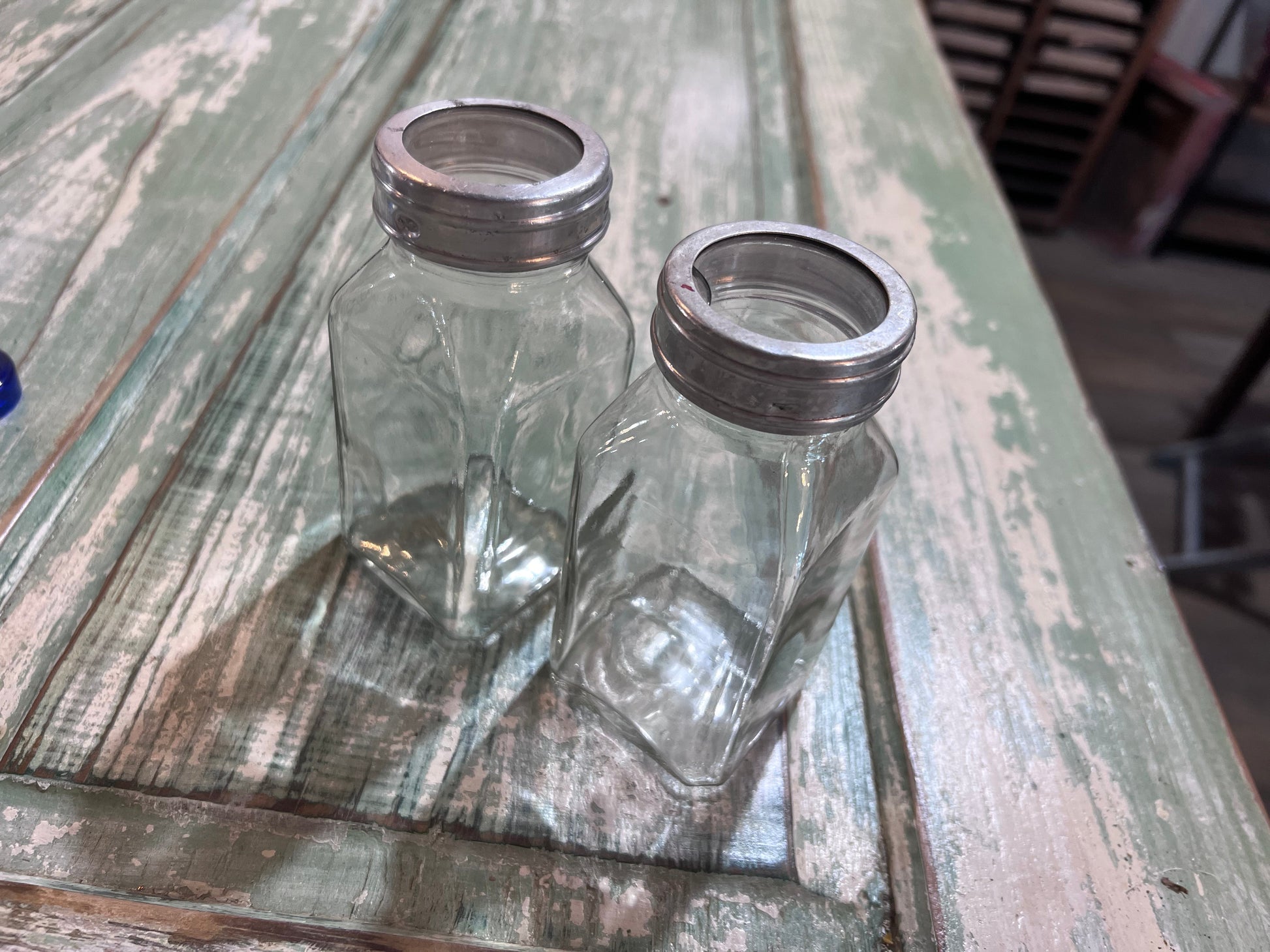 Pair of Clear Apothecary Pharmacy Squared Bottles