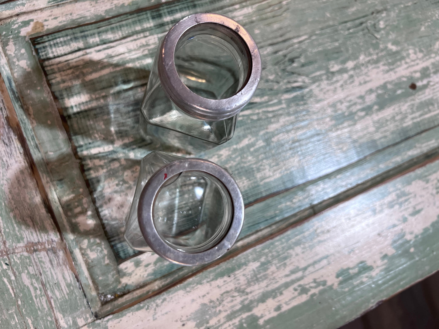 Pair of Clear Apothecary Pharmacy Squared Bottles