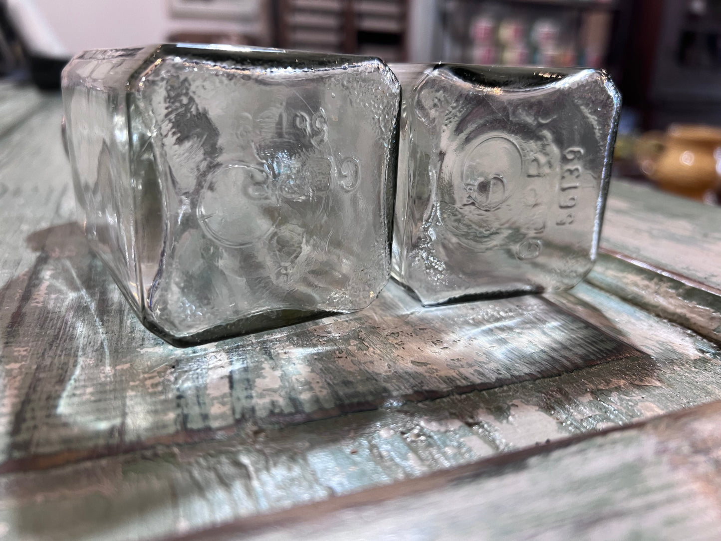 Pair of Clear Apothecary Pharmacy Squared Bottles