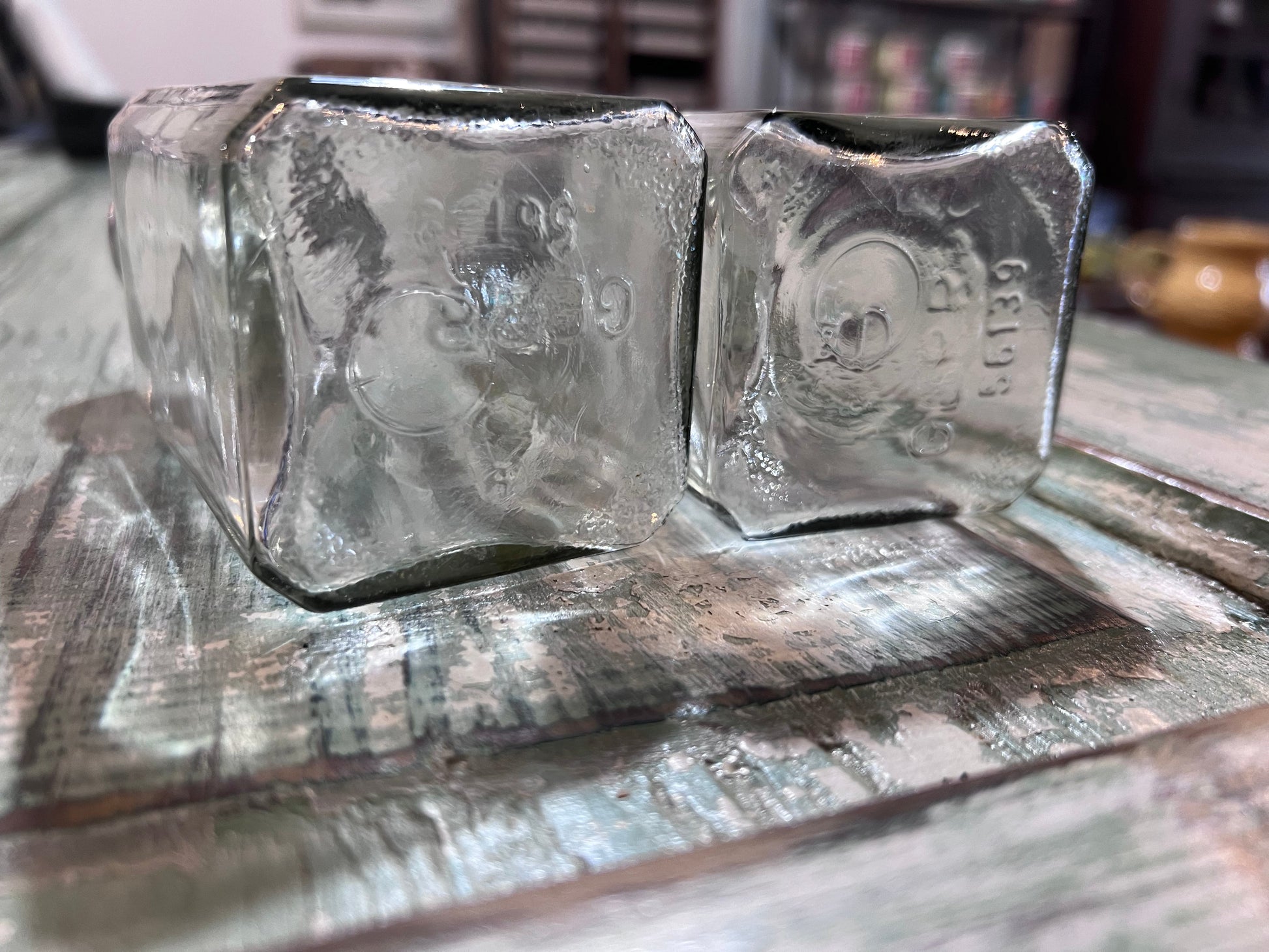 Pair of Clear Apothecary Pharmacy Squared Bottles