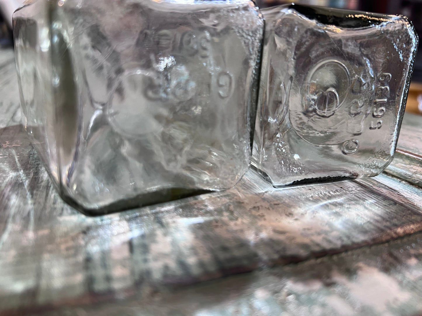 Pair of Clear Apothecary Pharmacy Squared Bottles