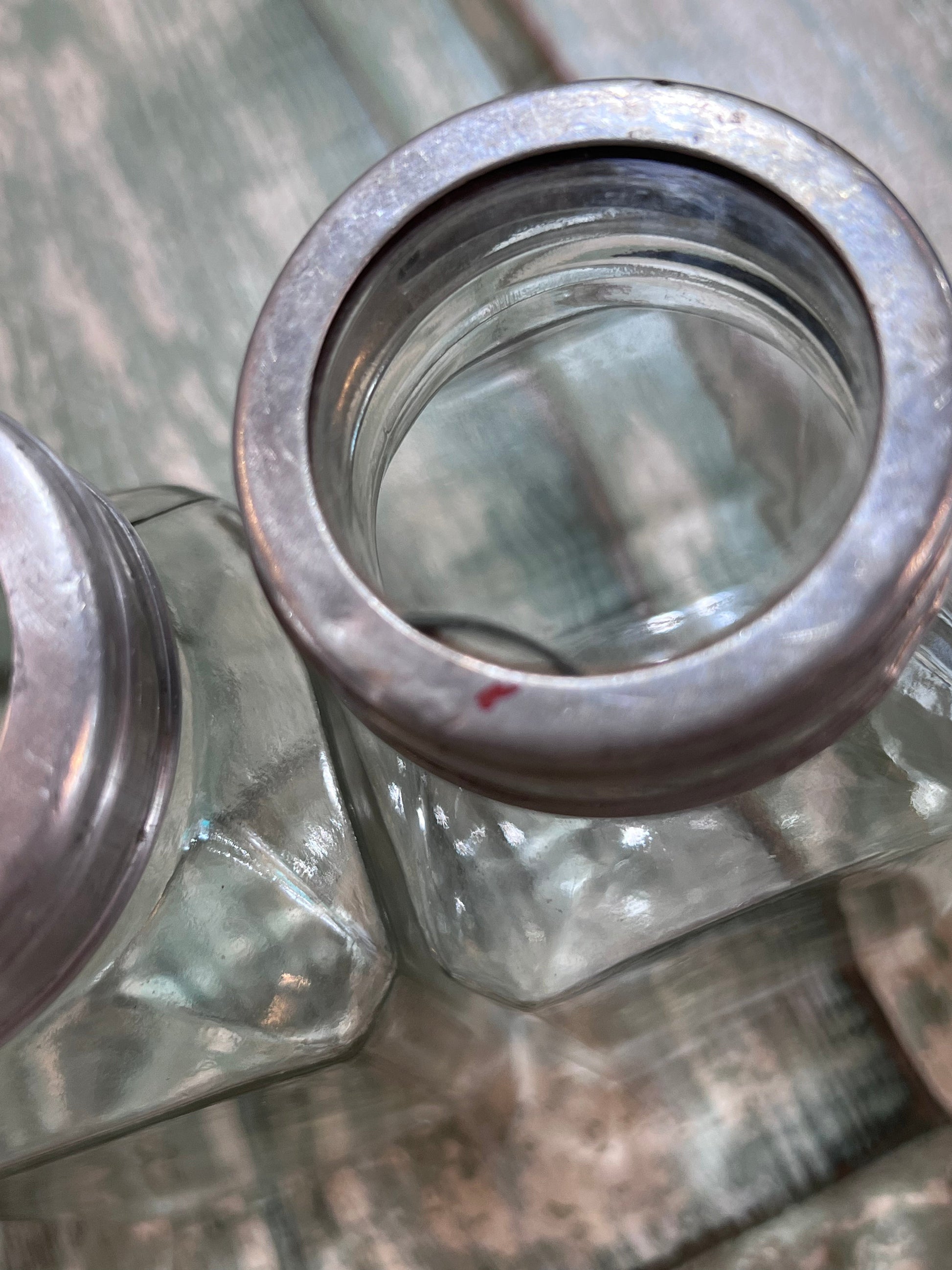 Pair of Clear Apothecary Pharmacy Squared Bottles