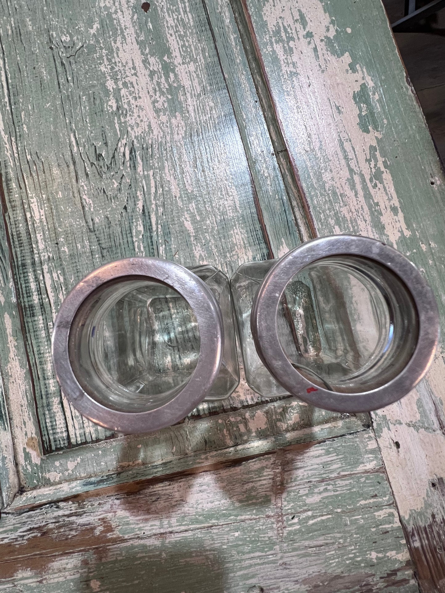 Pair of Clear Apothecary Pharmacy Squared Bottles