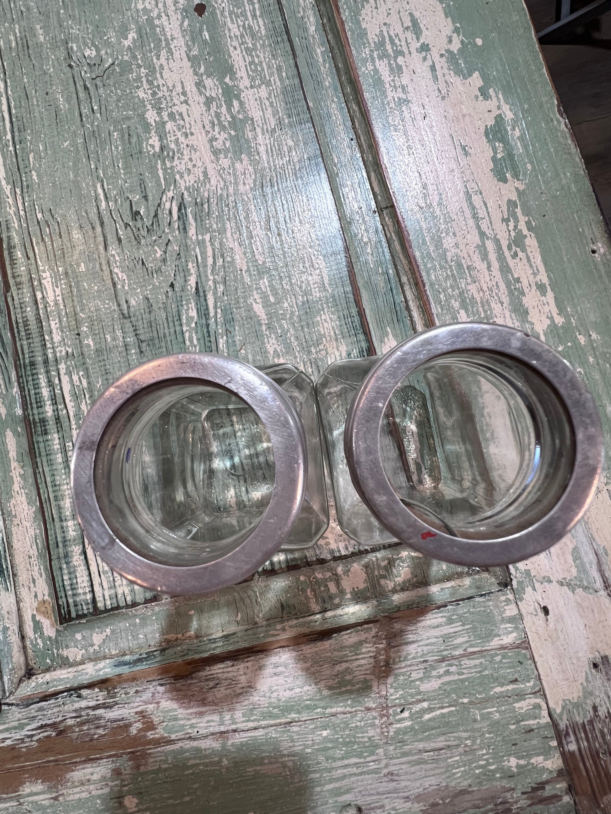 Pair of Clear Apothecary Pharmacy Squared Bottles