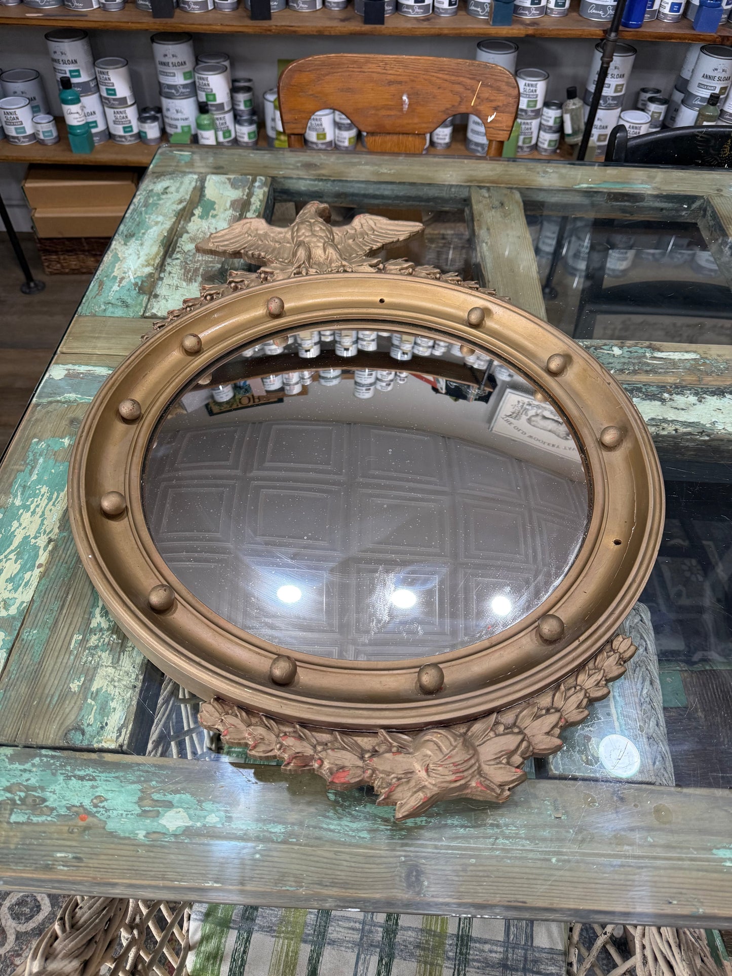 1950s Eagle W/fish Eye Mirror 26x17 Represents 13 Colonies