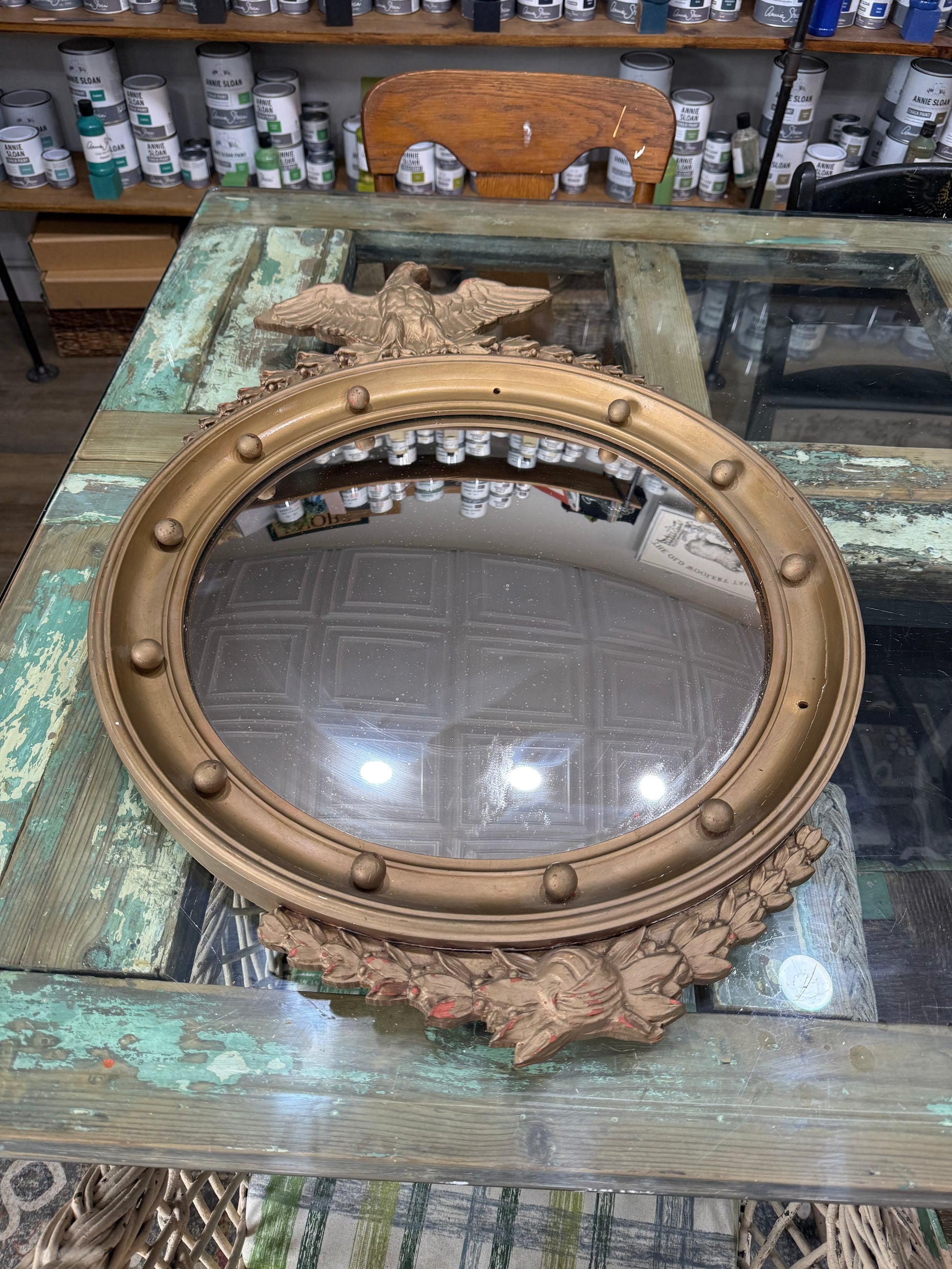 1950s Eagle W/fish Eye Mirror 26x17 Represents 13 Colonies