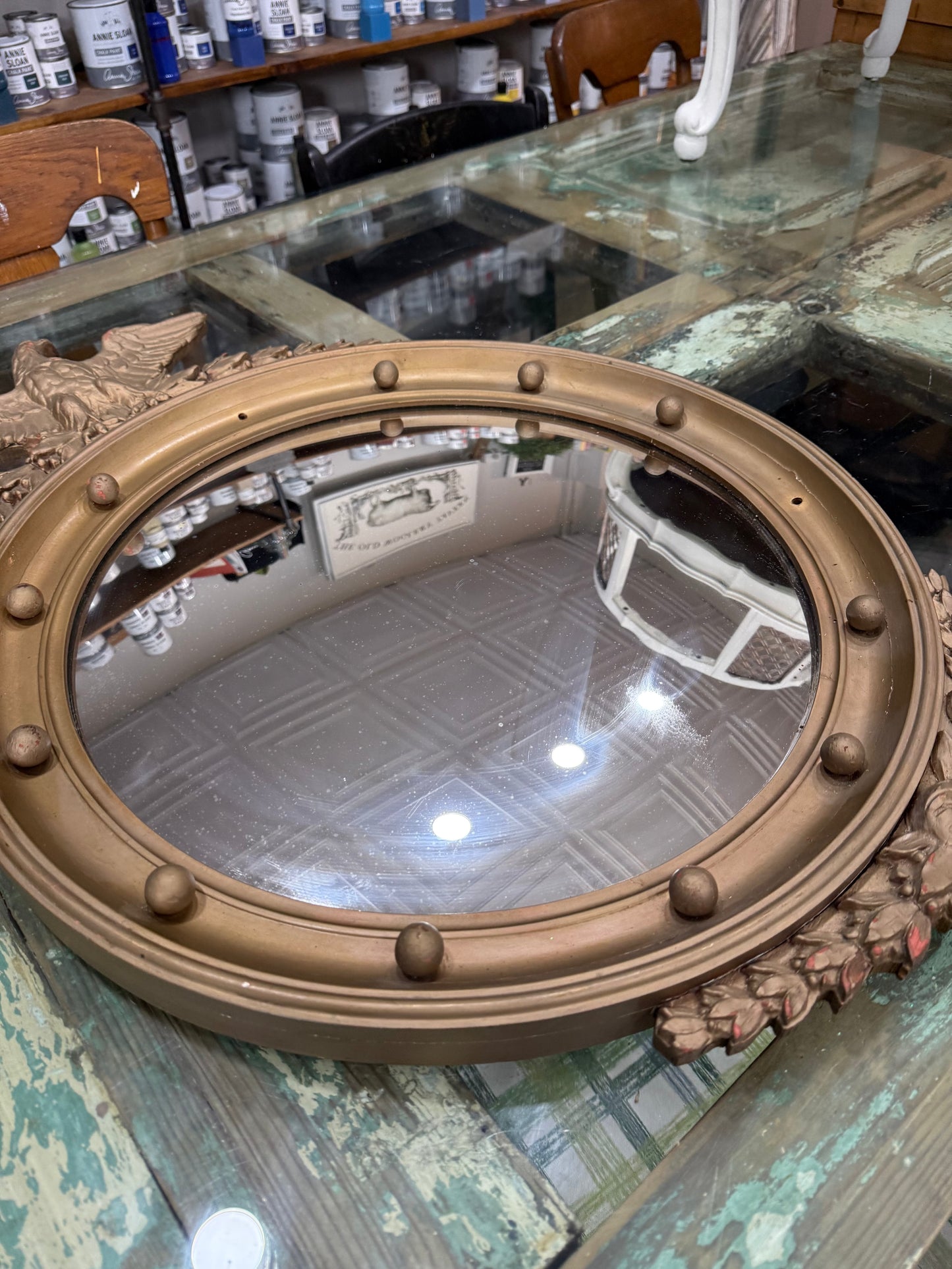 1950s Eagle W/fish Eye Mirror 26x17 Represents 13 Colonies