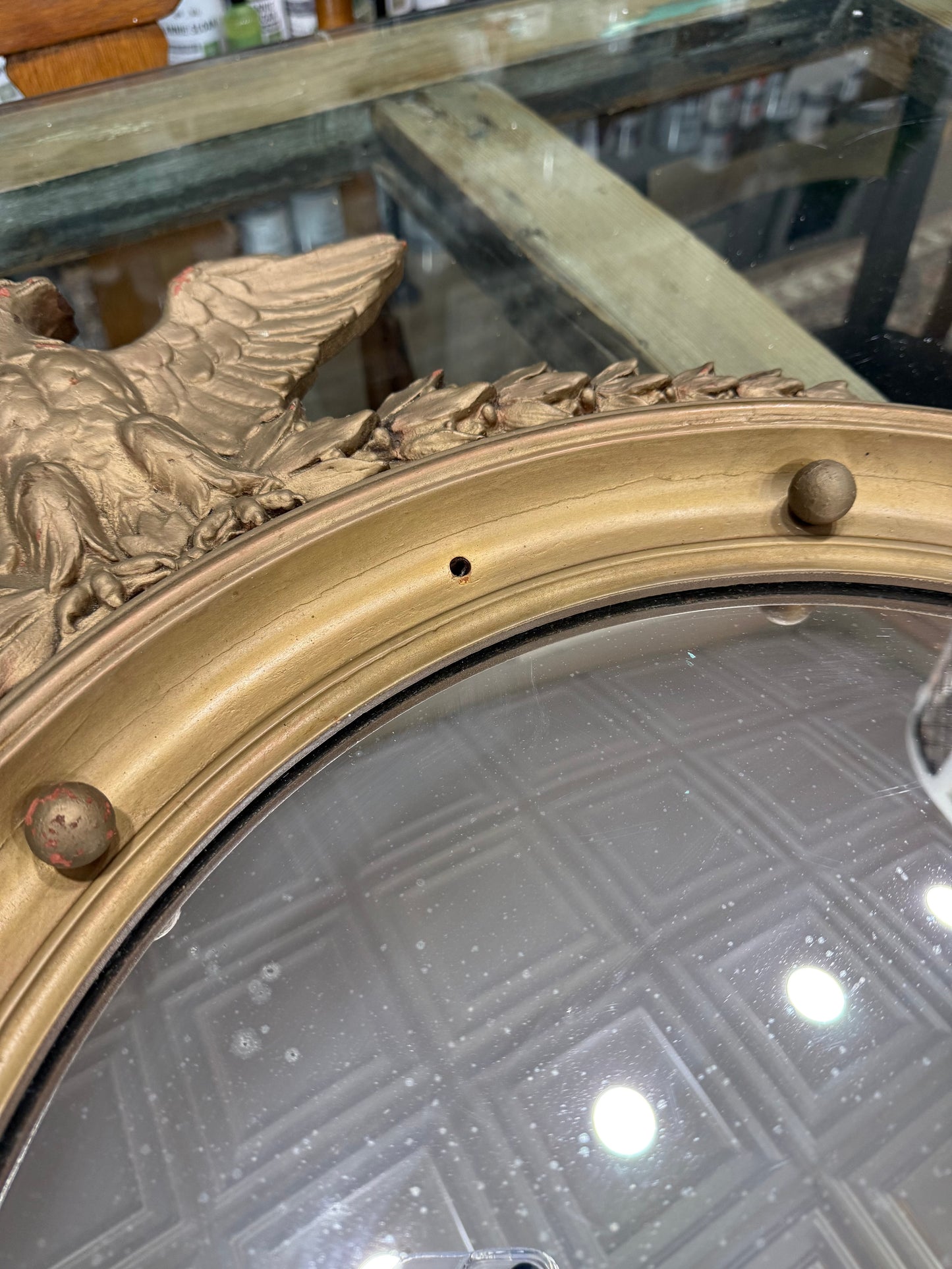 1950s Eagle W/fish Eye Mirror 26x17 Represents 13 Colonies