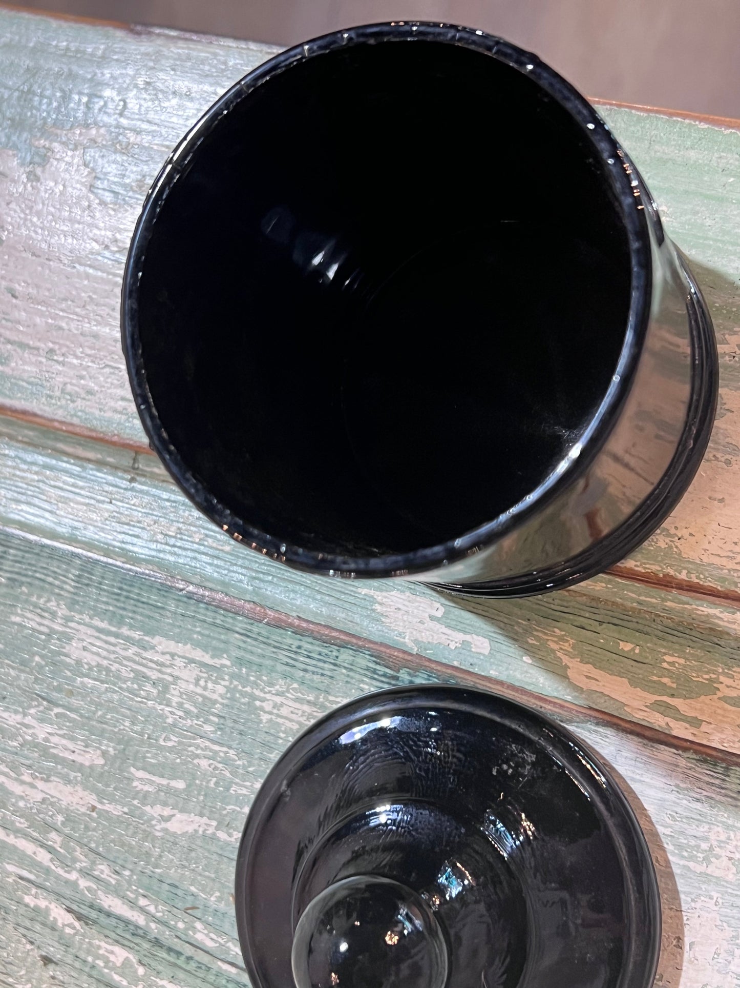 JV Co. Inc Black Amethyst Agate Glass Apothecary Jars Orloff Bergamot