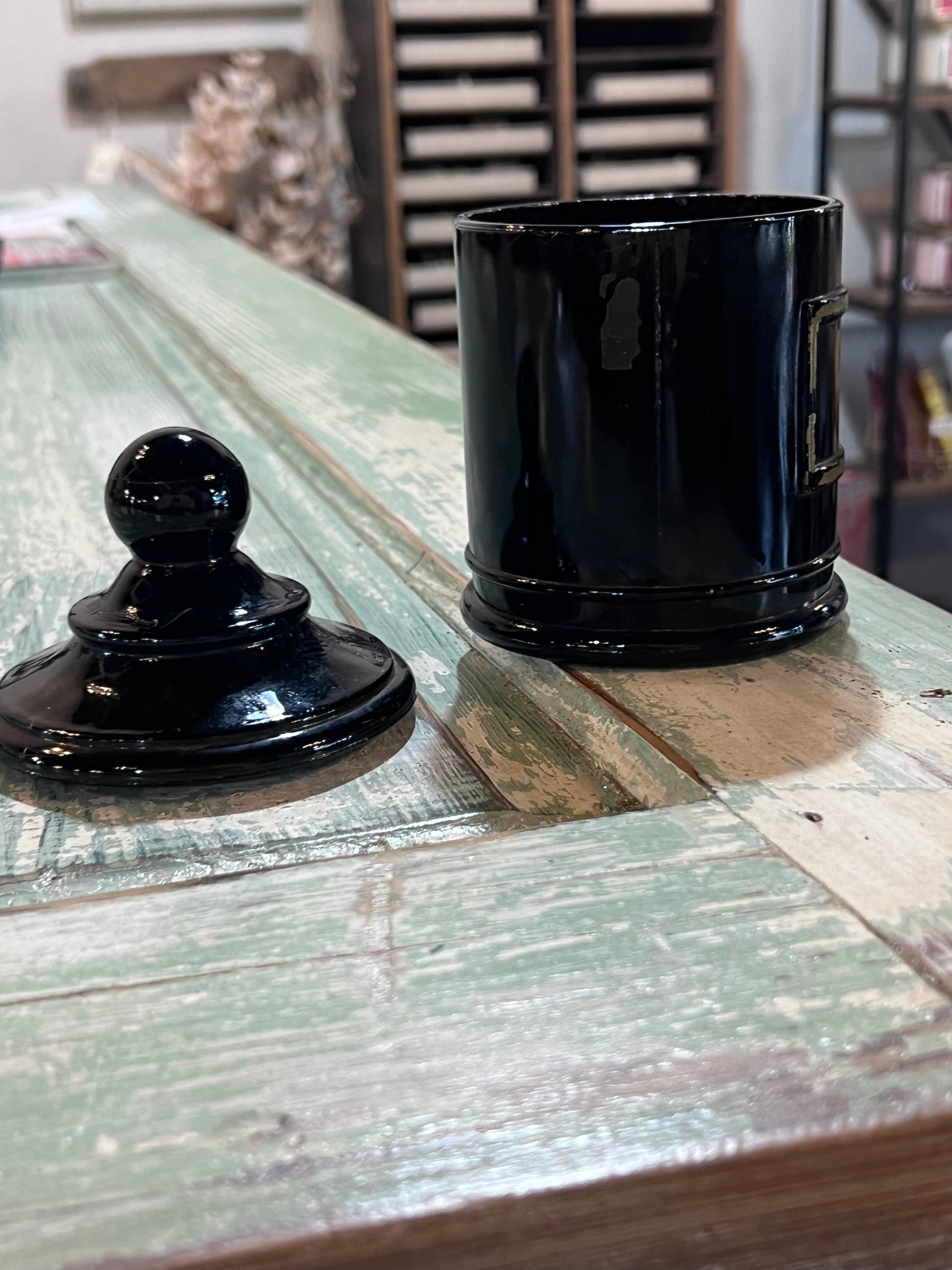 JV Co. Inc Black Amethyst Agate Glass Apothecary Jars Orloff Bergamot