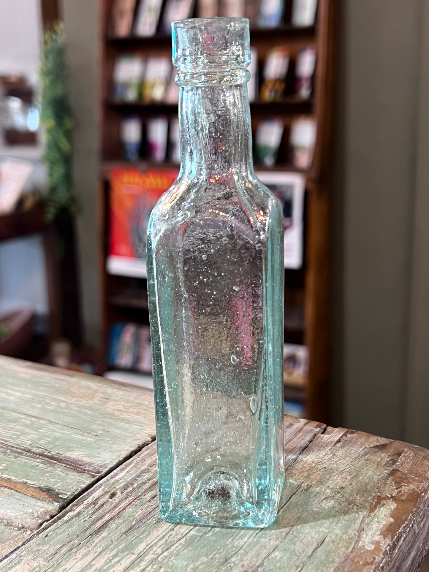 Blue Green Glass Apothecary Bottle Square Bottom
