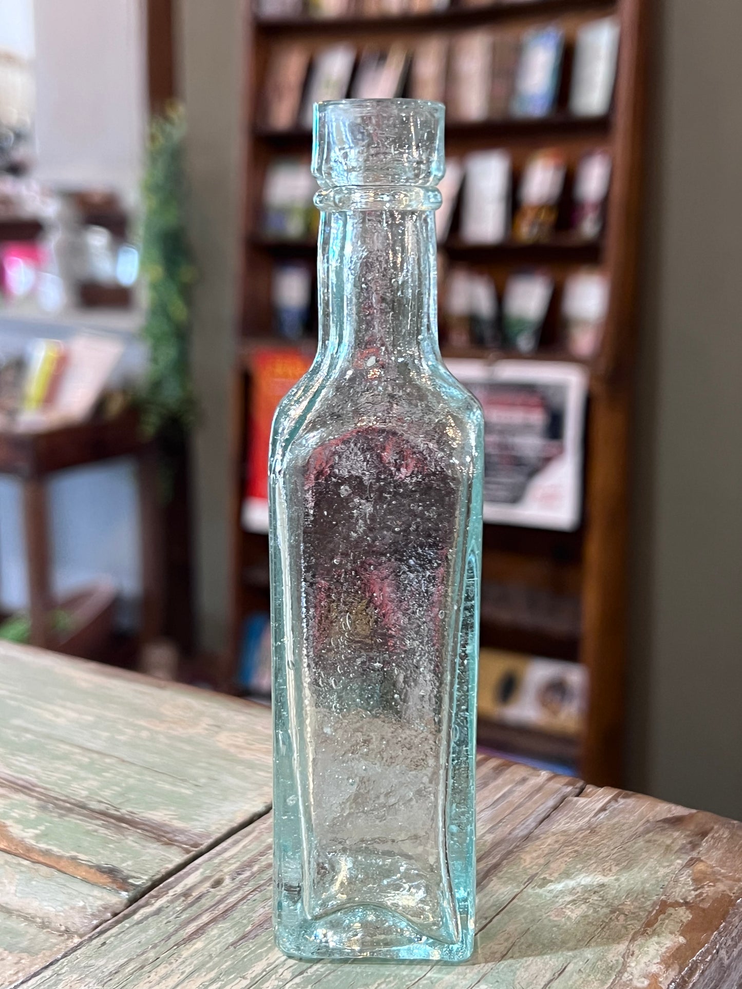 Blue Green Glass Apothecary Bottle Square Bottom