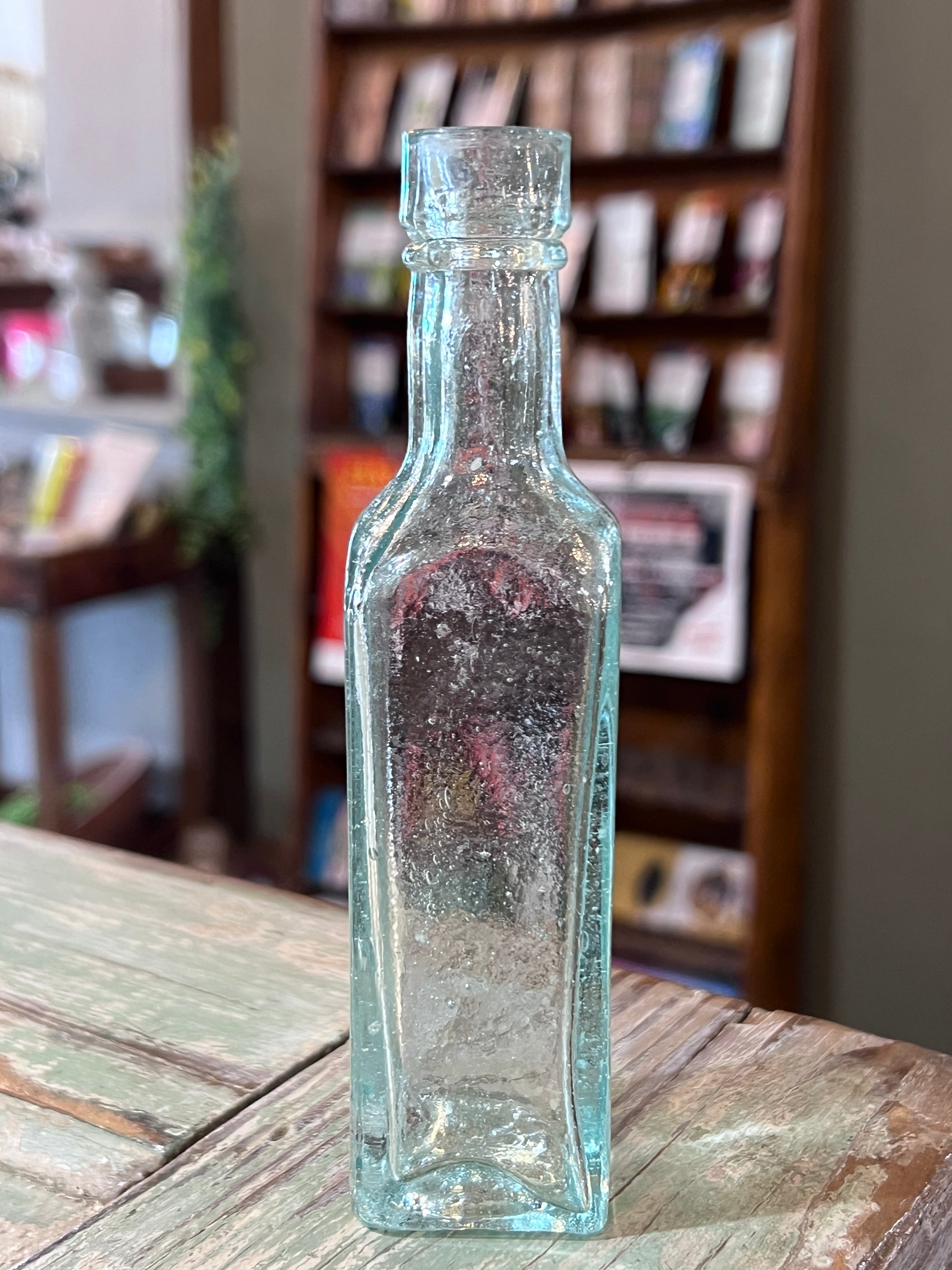 Blue Green Glass Apothecary Bottle Square Bottom