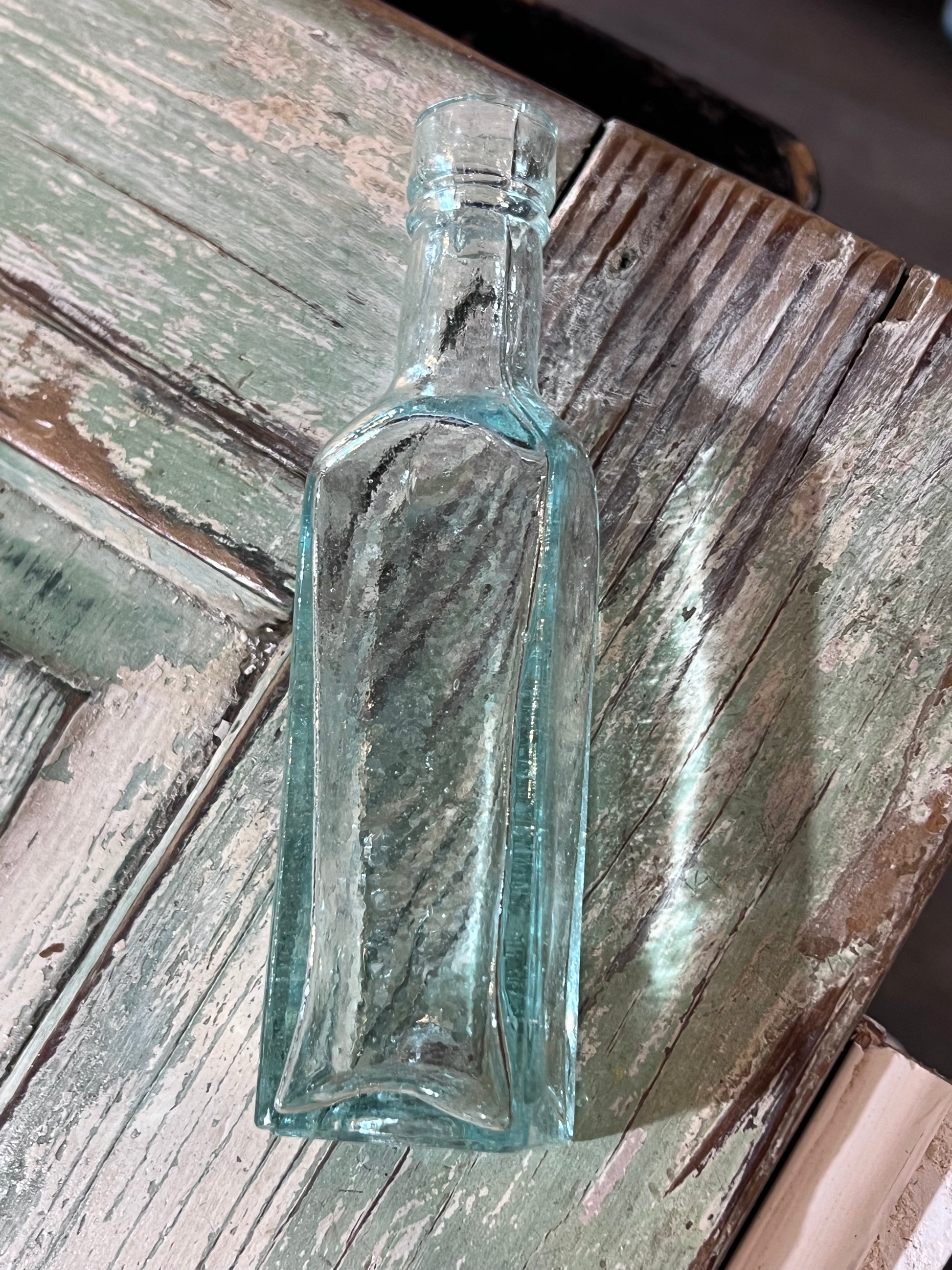 Blue Green Glass Apothecary Bottle Square Bottom