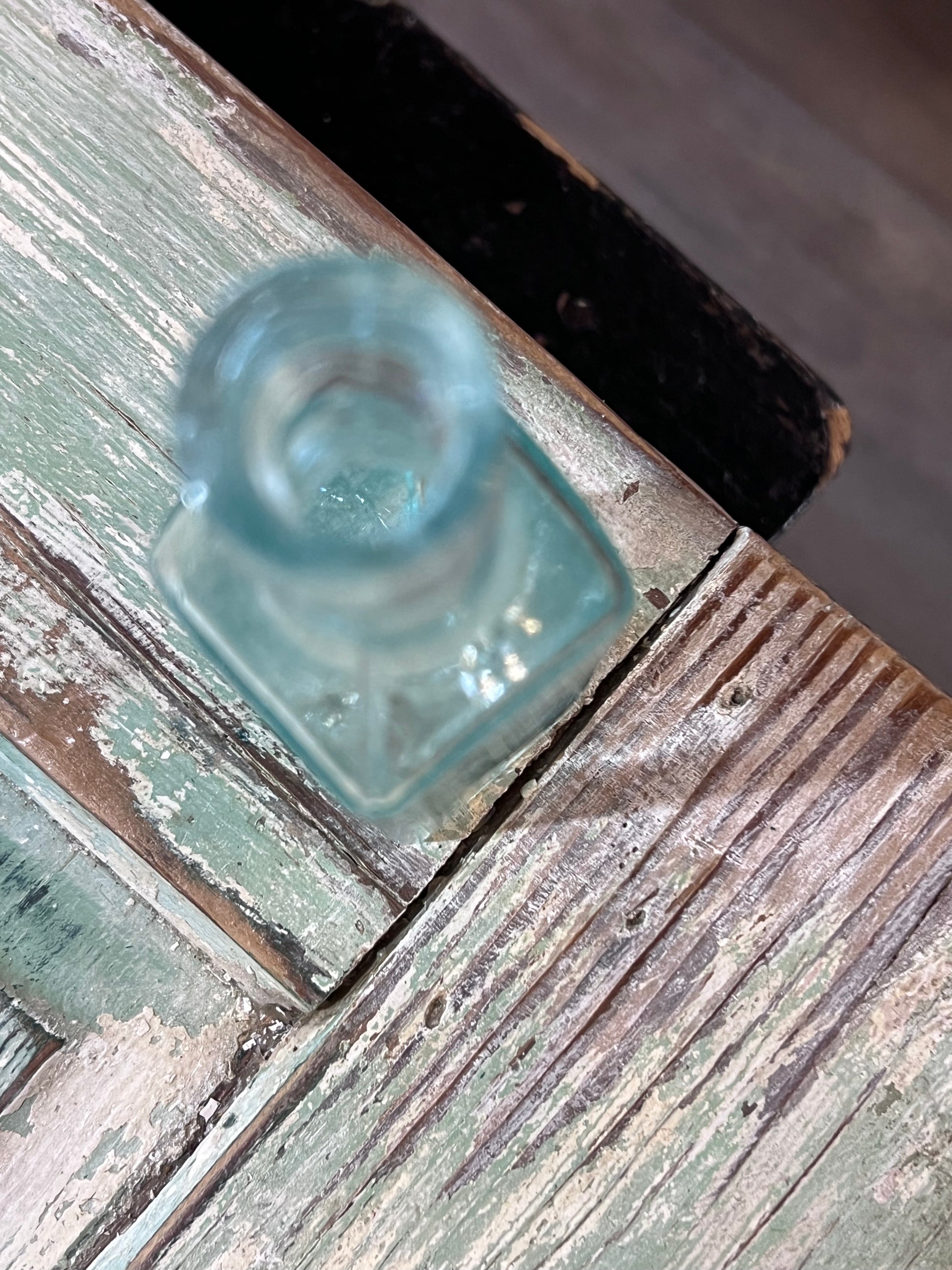 Blue Green Glass Apothecary Bottle Square Bottom