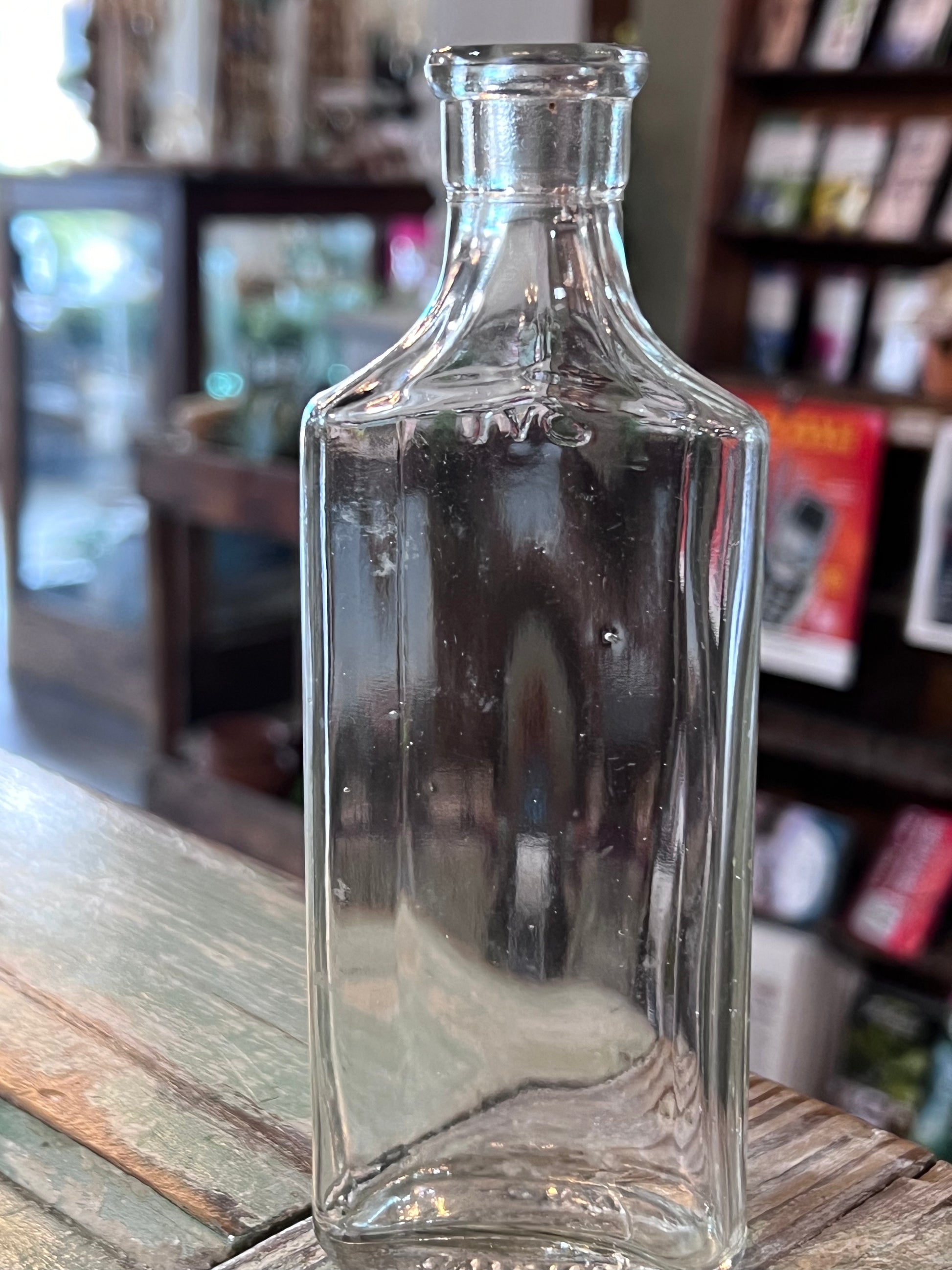 Clear Owens Glass Apothecary Bottle Flat Bellied