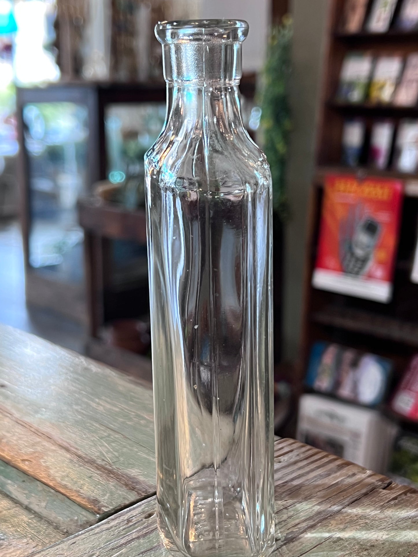 Clear Owens Glass Apothecary Bottle Flat Bellied