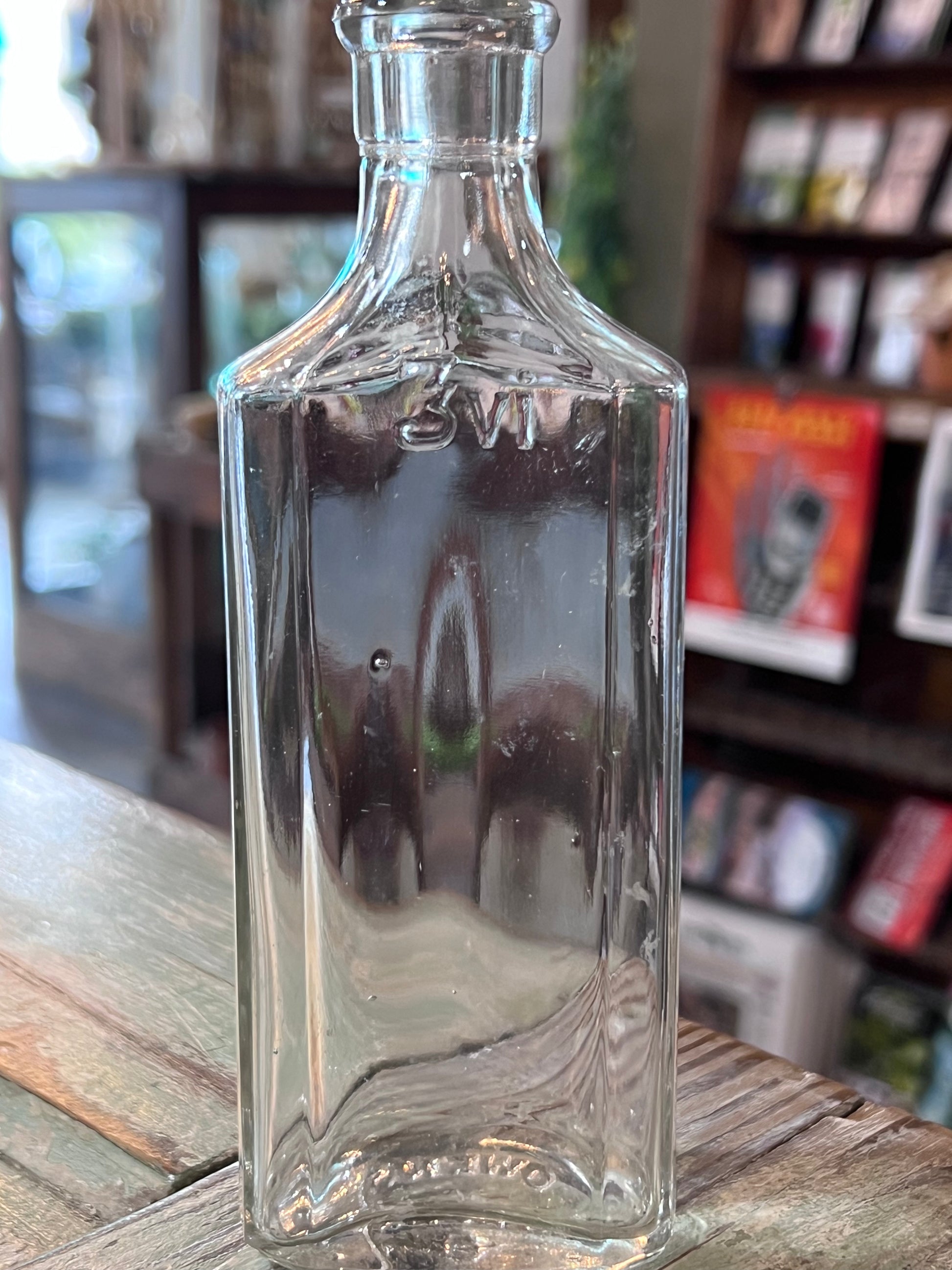 Clear Owens Glass Apothecary Bottle Flat Bellied