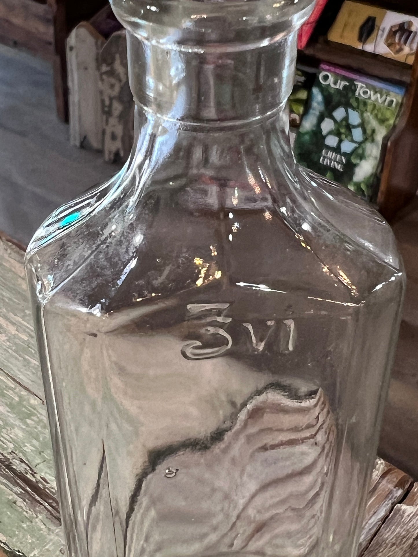 Clear Owens Glass Apothecary Bottle Flat Bellied