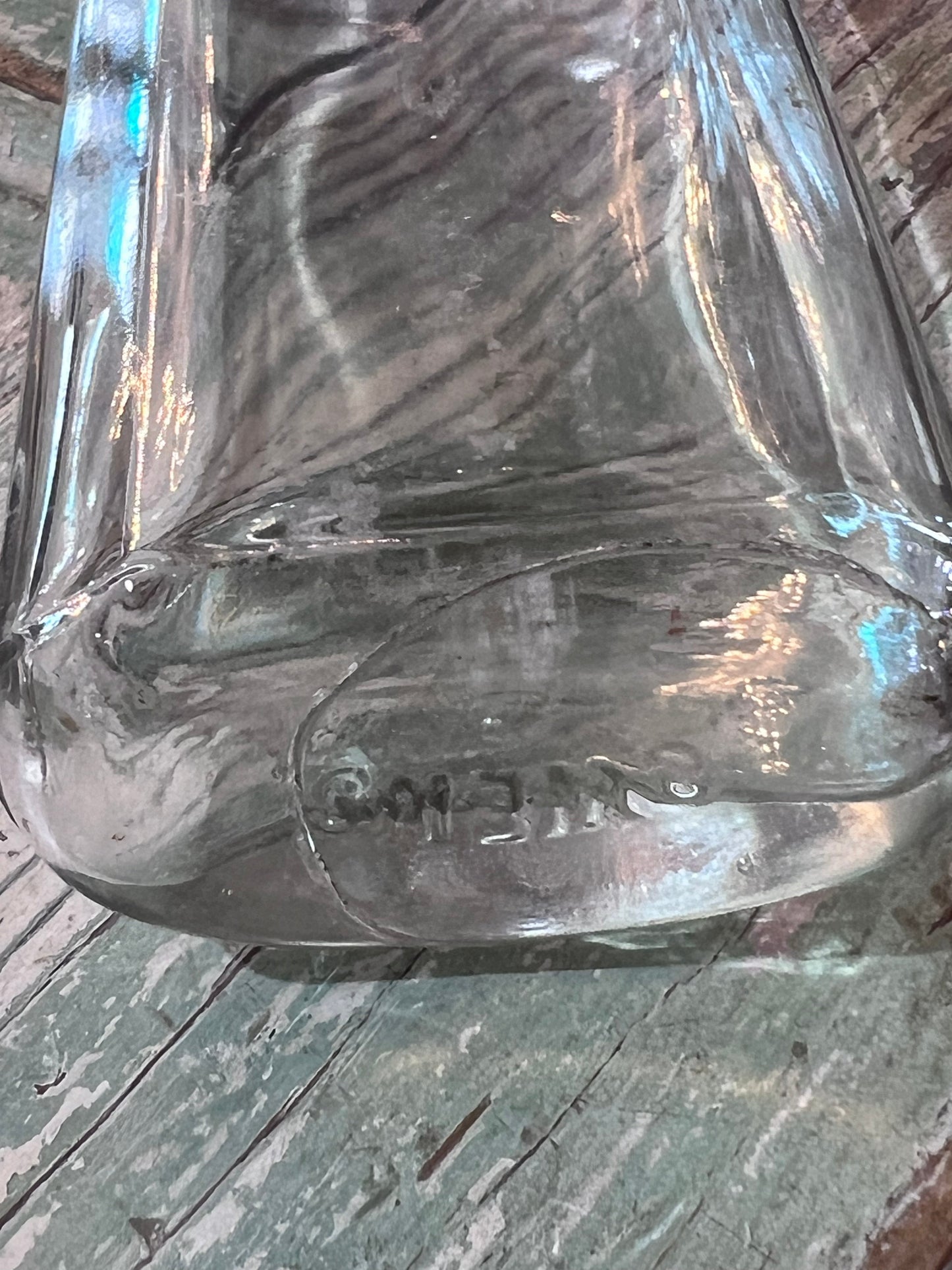 Clear Owens Glass Apothecary Bottle Flat Bellied