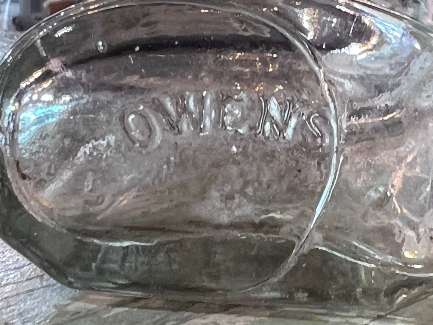 Clear Owens Glass Apothecary Bottle Flat Bellied