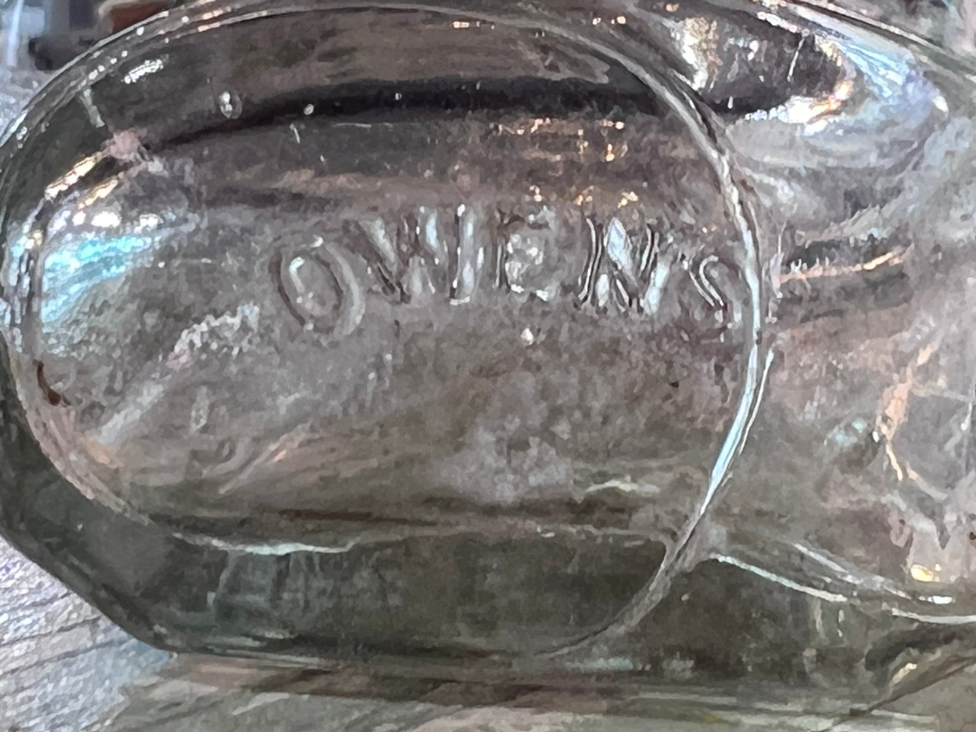 Clear Owens Glass Apothecary Bottle Flat Bellied