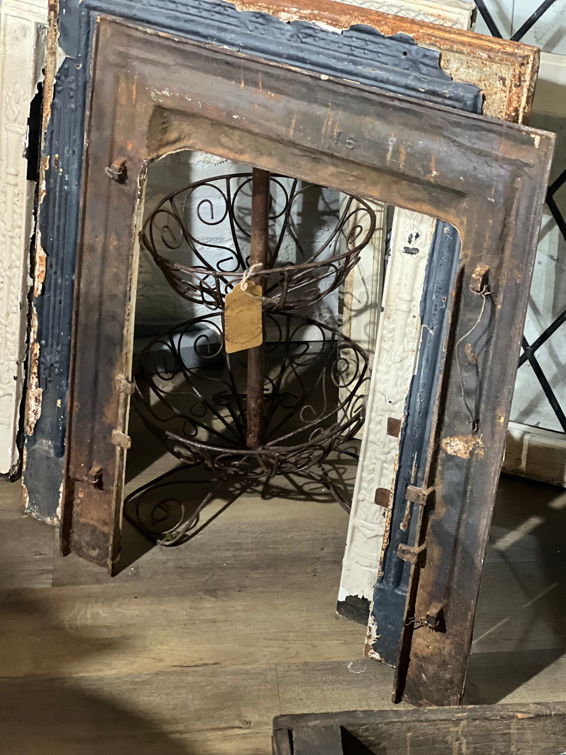 Antique Cast Iron Fireplace Surround: Chipped White
