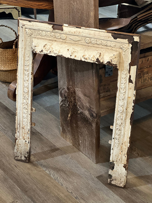 Antique Cast Iron Fireplace Surround: Chipped White
