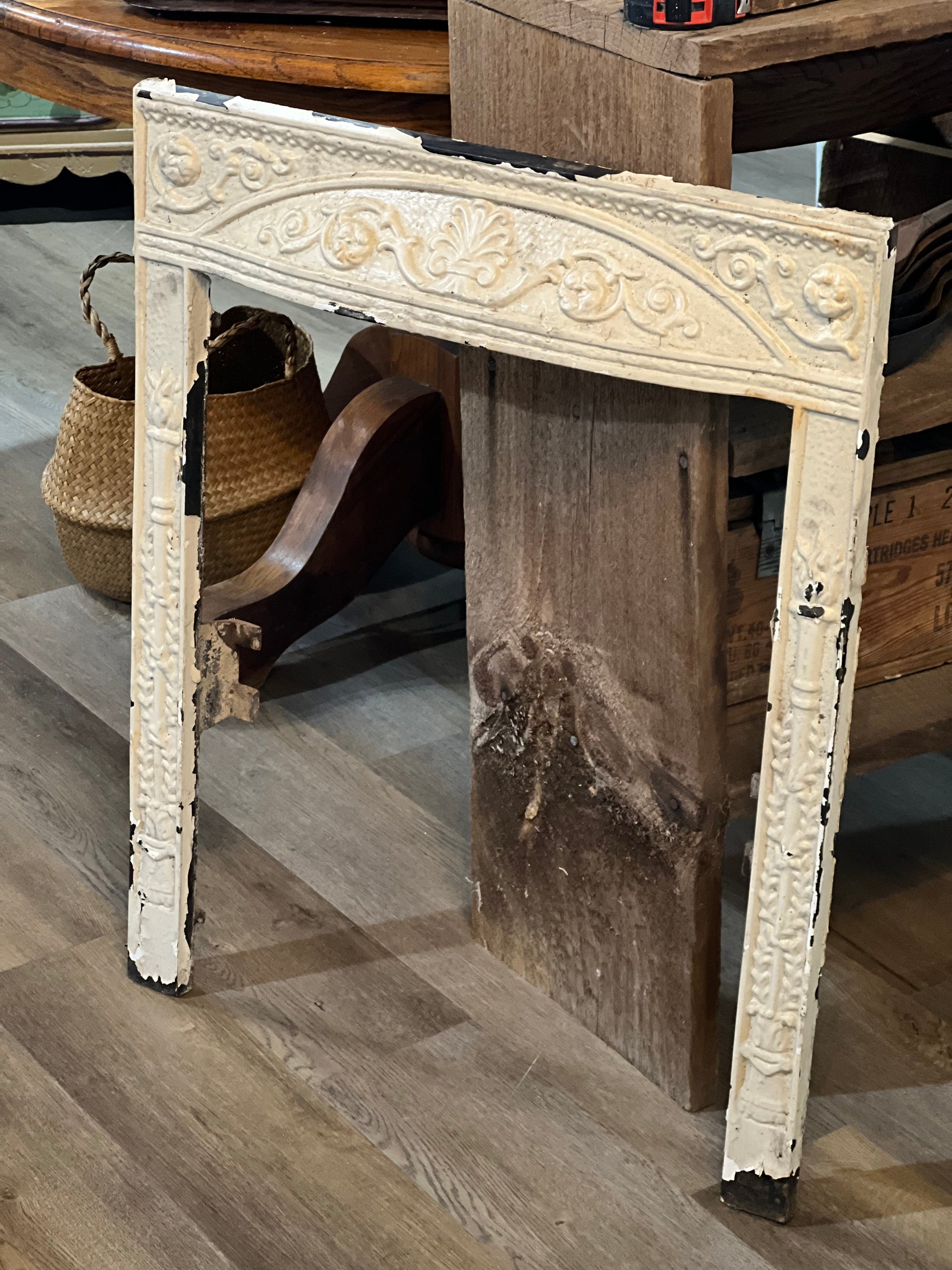Antique Cast Iron Fireplace Surround: White