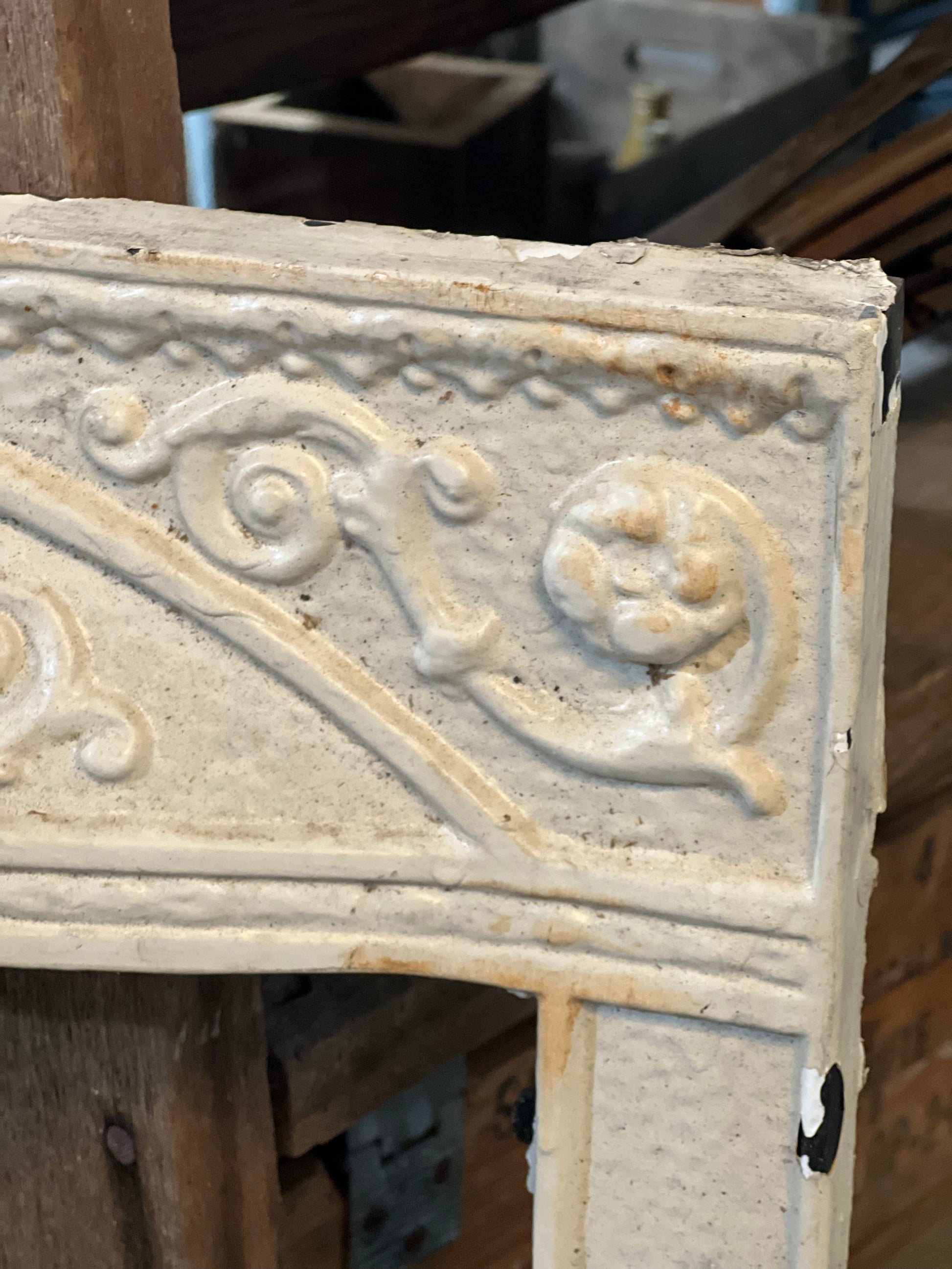 Antique Cast Iron Fireplace Surround: White
